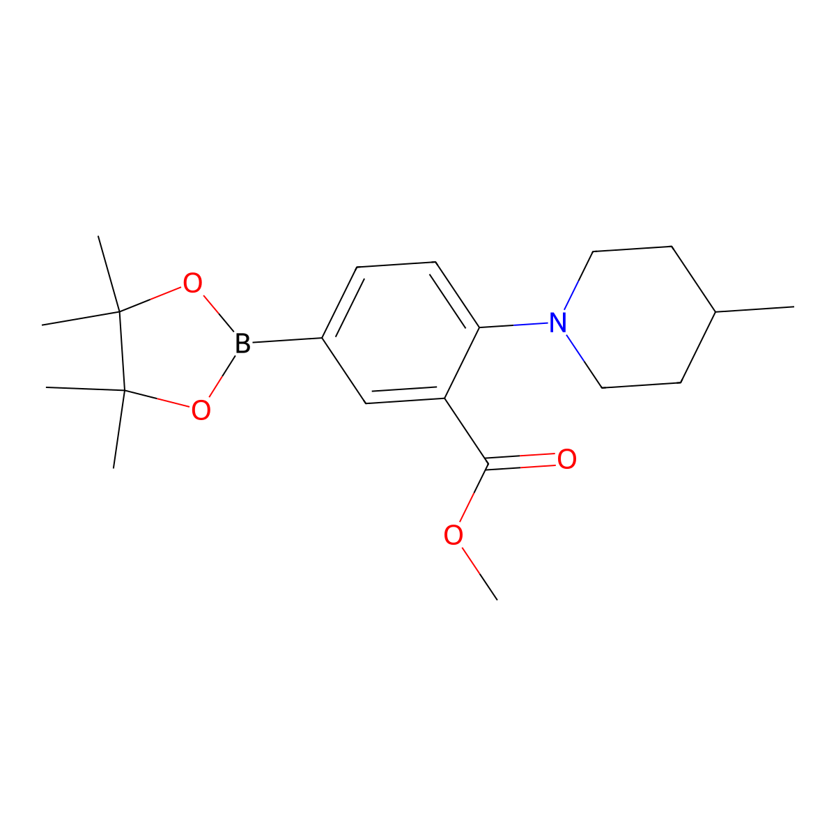 Methyl 2-(4-methylpiperidin-1-yl)-5-(4,4,5,5-tetramethyl-1,3,2-dioxaborolan-2-yl)benzoate molecular structure, CAS 2256756-10-0