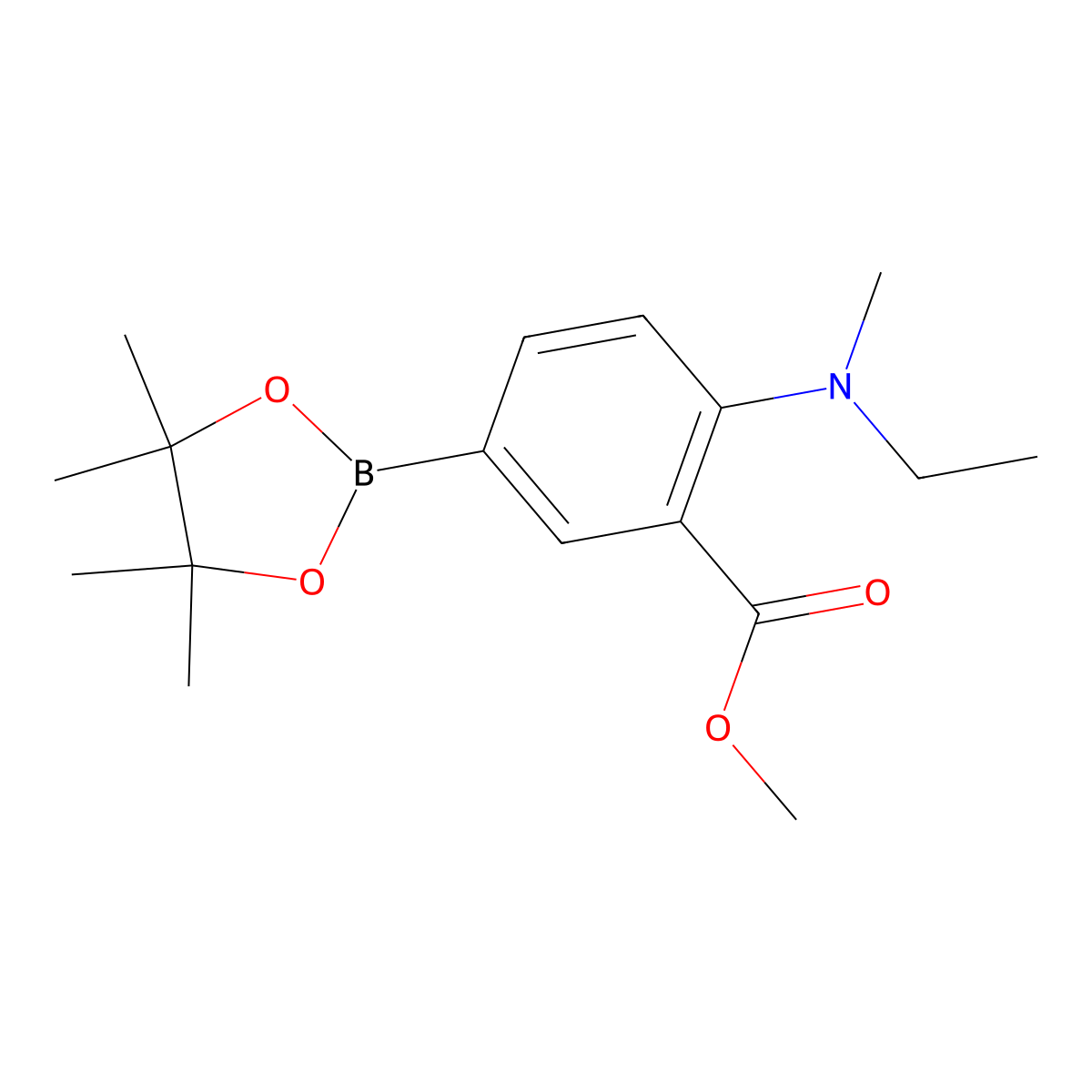 Methyl 2-(ethyl(methyl)amino)-5-(4,4,5,5-tetramethyl-1,3,2-dioxaborolan-2-yl)benzoate molecular structure, CAS 2256756-14-4