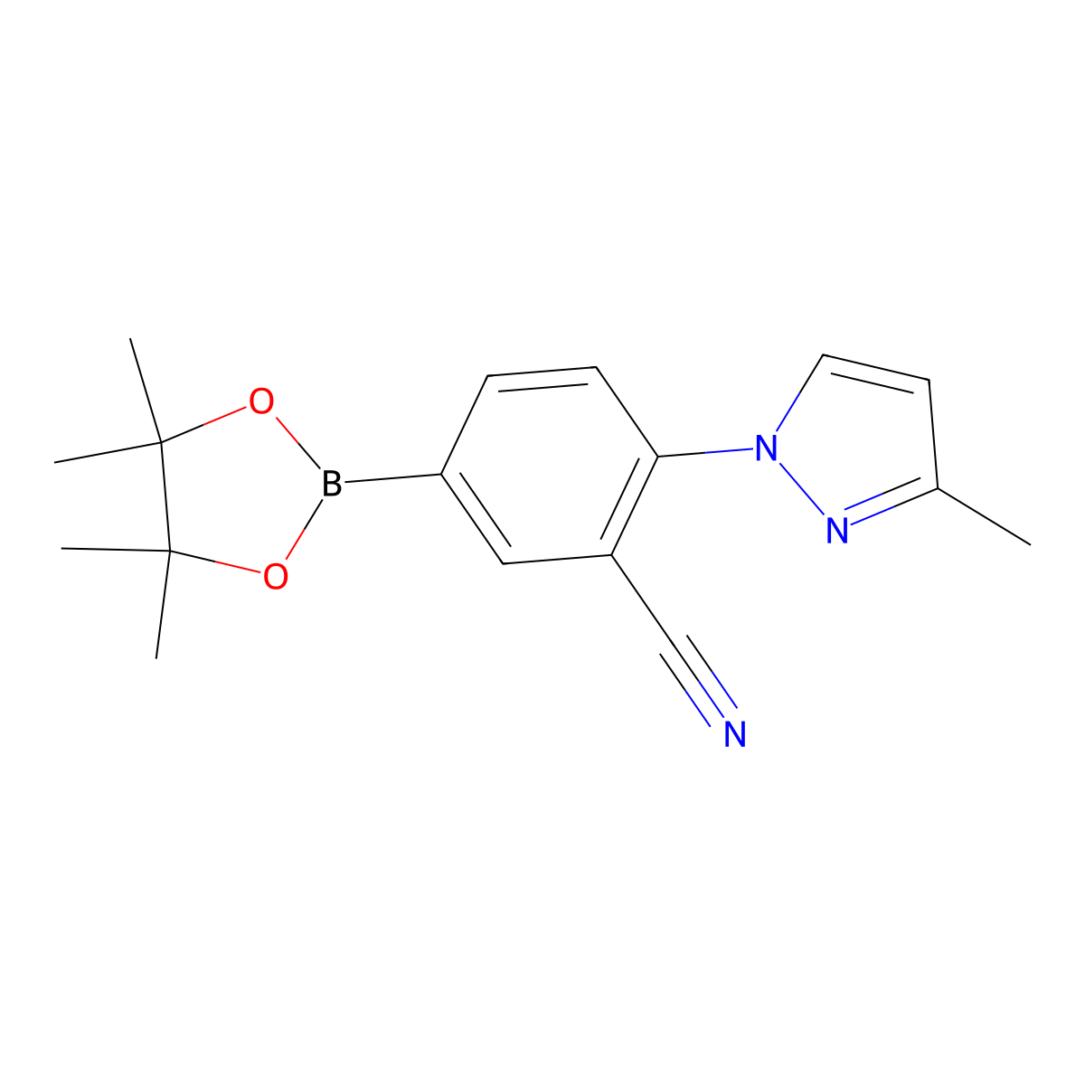 2-(3-methyl-1H-pyrazol-1-yl)-5-(4,4,5,5-tetramethyl-1,3,2-dioxaborolan-2-yl)benzonitrile molecular structure, CAS 2256756-17-7