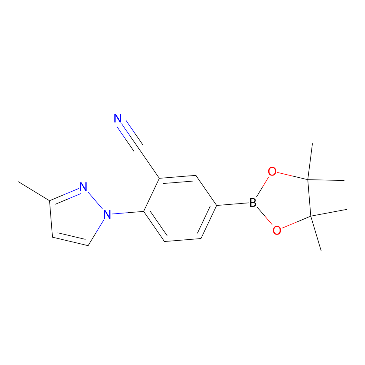 2-(3-methyl-1H-pyrazol-1-yl)-5-(4,4,5,5-tetramethyl-1,3,2-dioxaborolan-2-yl)benzonitrile molecular structure, CAS 2256756-17-7