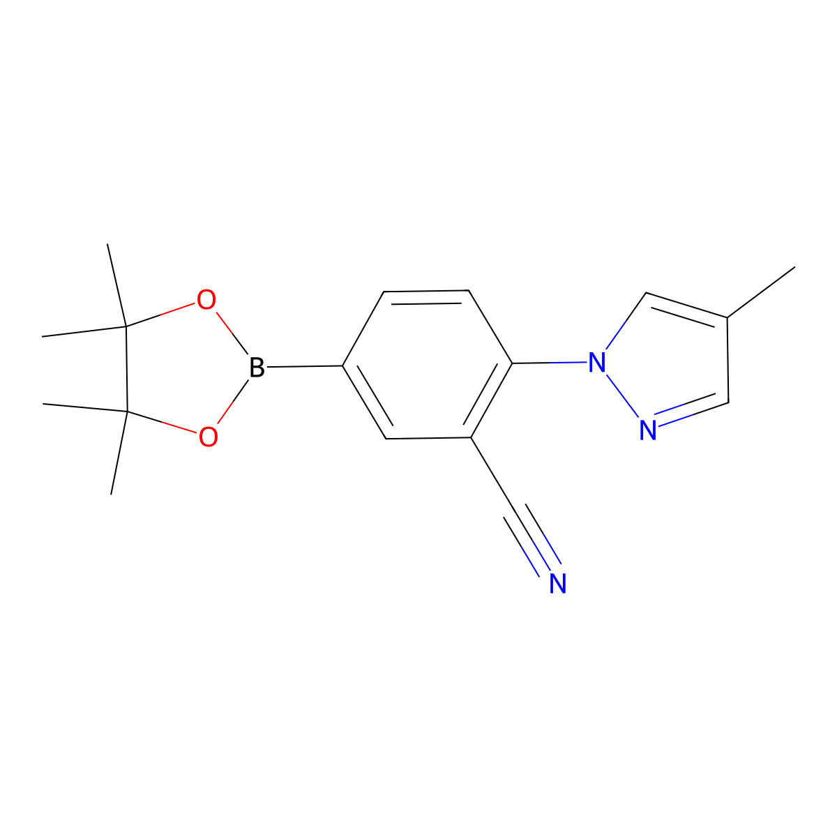 2-(4-methyl-1H-pyrazol-1-yl)-5-(4,4,5,5-tetramethyl-1,3,2-dioxaborolan-2-yl)benzonitrile molecular structure, CAS 2256756-18-8
