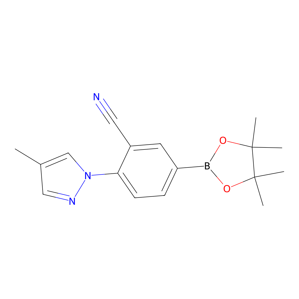 2-(4-methyl-1H-pyrazol-1-yl)-5-(4,4,5,5-tetramethyl-1,3,2-dioxaborolan-2-yl)benzonitrile molecular structure, CAS 2256756-18-8