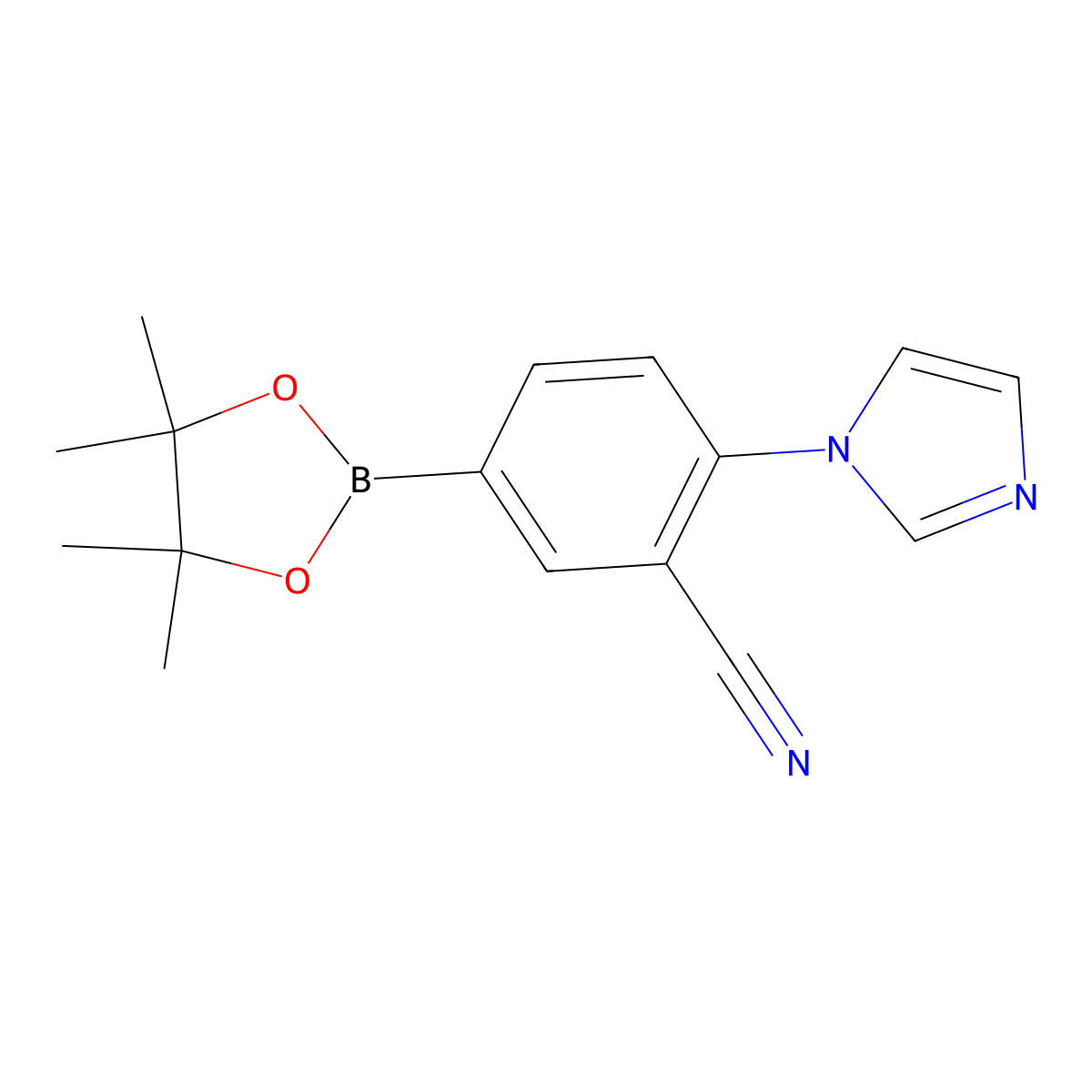 2-(1H-imidazol-1-yl)-5-(4,4,5,5-tetramethyl-1,3,2-dioxaborolan-2-yl)benzonitrile molecular structure, CAS 2256756-19-9