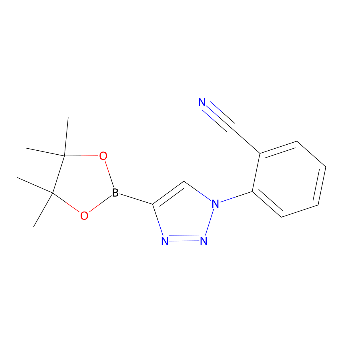 2-(4-(4,4,5,5-tetramethyl-1,3,2-dioxaborolan-2-yl)-1H-1,2,3-triazol-1-yl)benzonitrile molecular structure, CAS 2256756-35-9