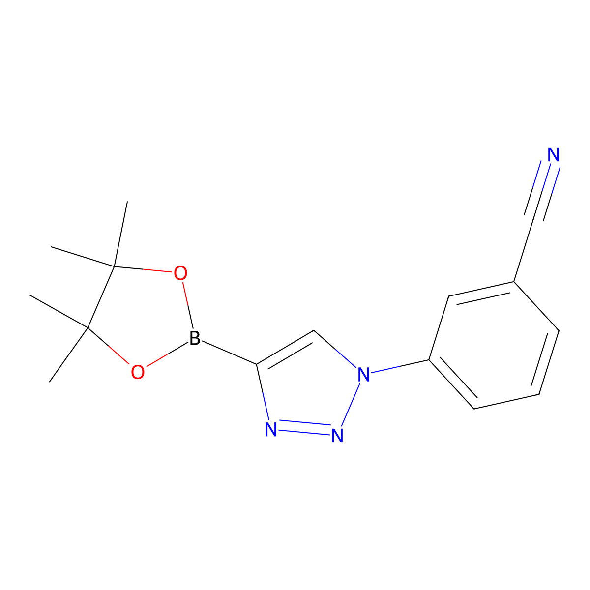 3-(4-(4,4,5,5-tetramethyl-1,3,2-dioxaborolan-2-yl)-1H-1,2,3-triazol-1-yl)benzonitrile molecular structure, CAS 2256756-36-0