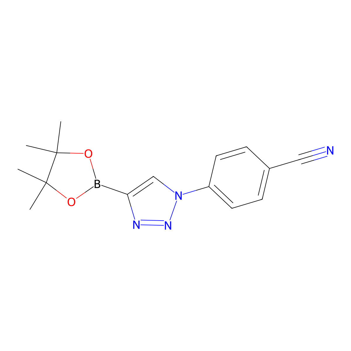 4-(4-(4,4,5,5-tetramethyl-1,3,2-dioxaborolan-2-yl)-1H-1,2,3-triazol-1-yl)benzonitrile molecular structure, CAS 2256756-37-1