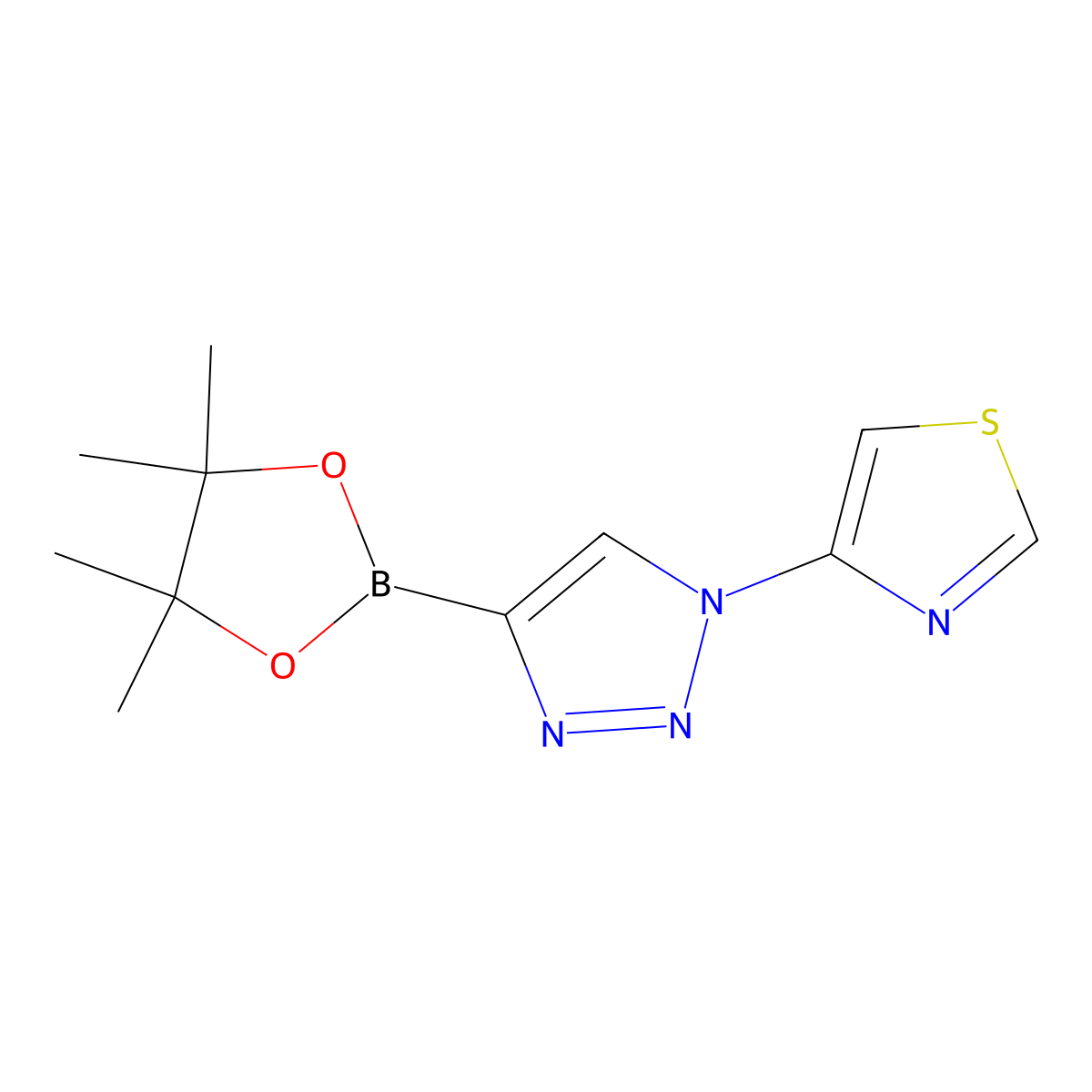4-(4-(4,4,5,5-tetramethyl-1,3,2-dioxaborolan-2-yl)-1H-1,2,3-triazol-1-yl)thiazole molecular structure, CAS 2256757-90-9