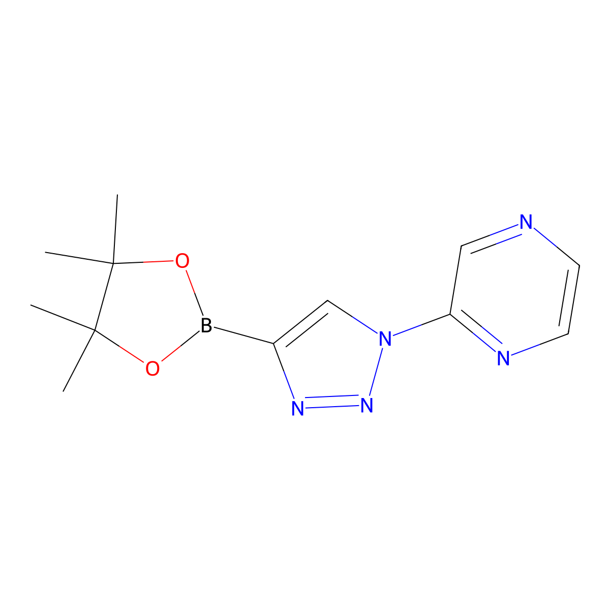 2-(4-(4,4,5,5-tetramethyl-1,3,2-dioxaborolan-2-yl)-1H-1,2,3-triazol-1-yl)pyrazine molecular structure, CAS 2256757-92-1