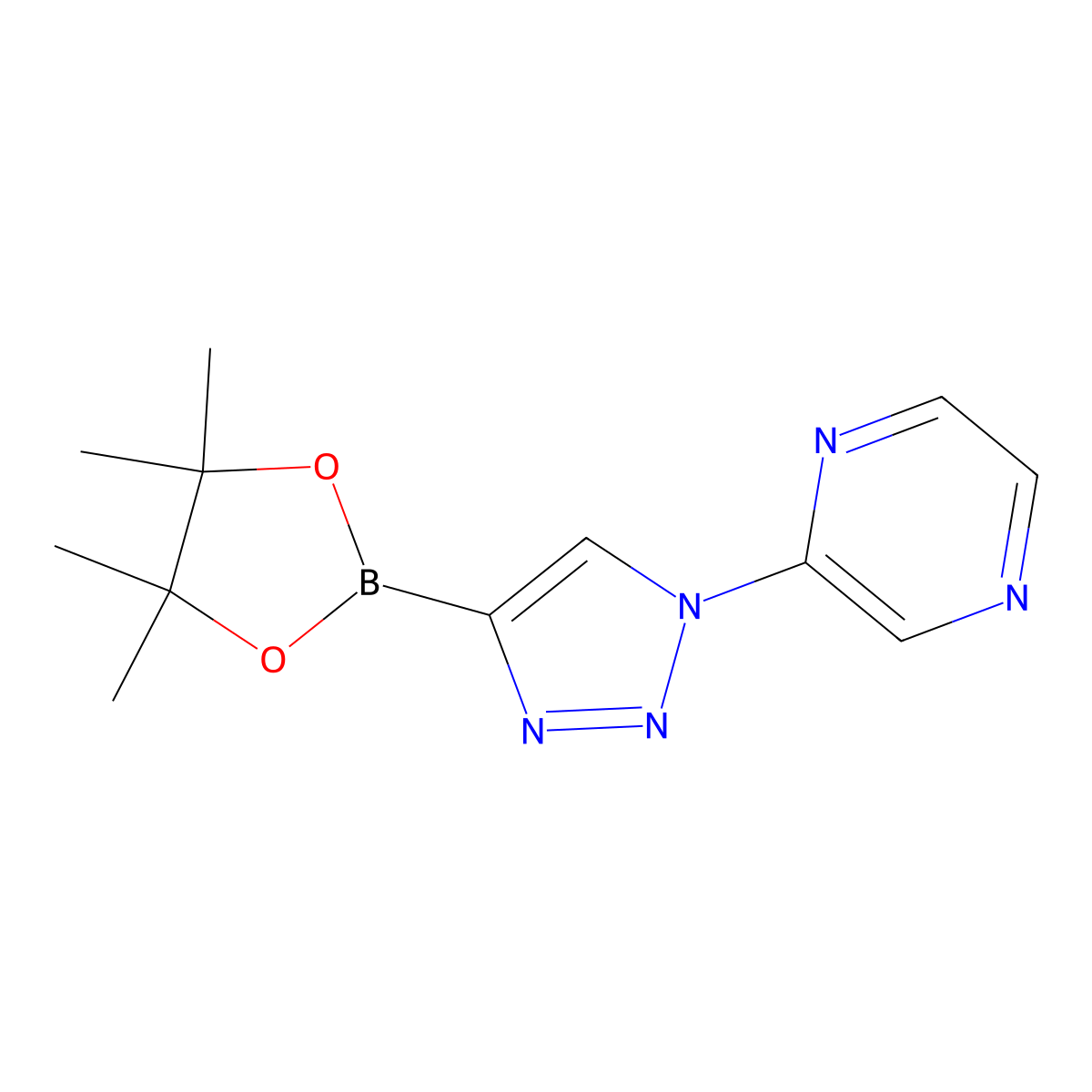 2-(4-(4,4,5,5-tetramethyl-1,3,2-dioxaborolan-2-yl)-1H-1,2,3-triazol-1-yl)pyrazine molecular structure, CAS 2256757-92-1
