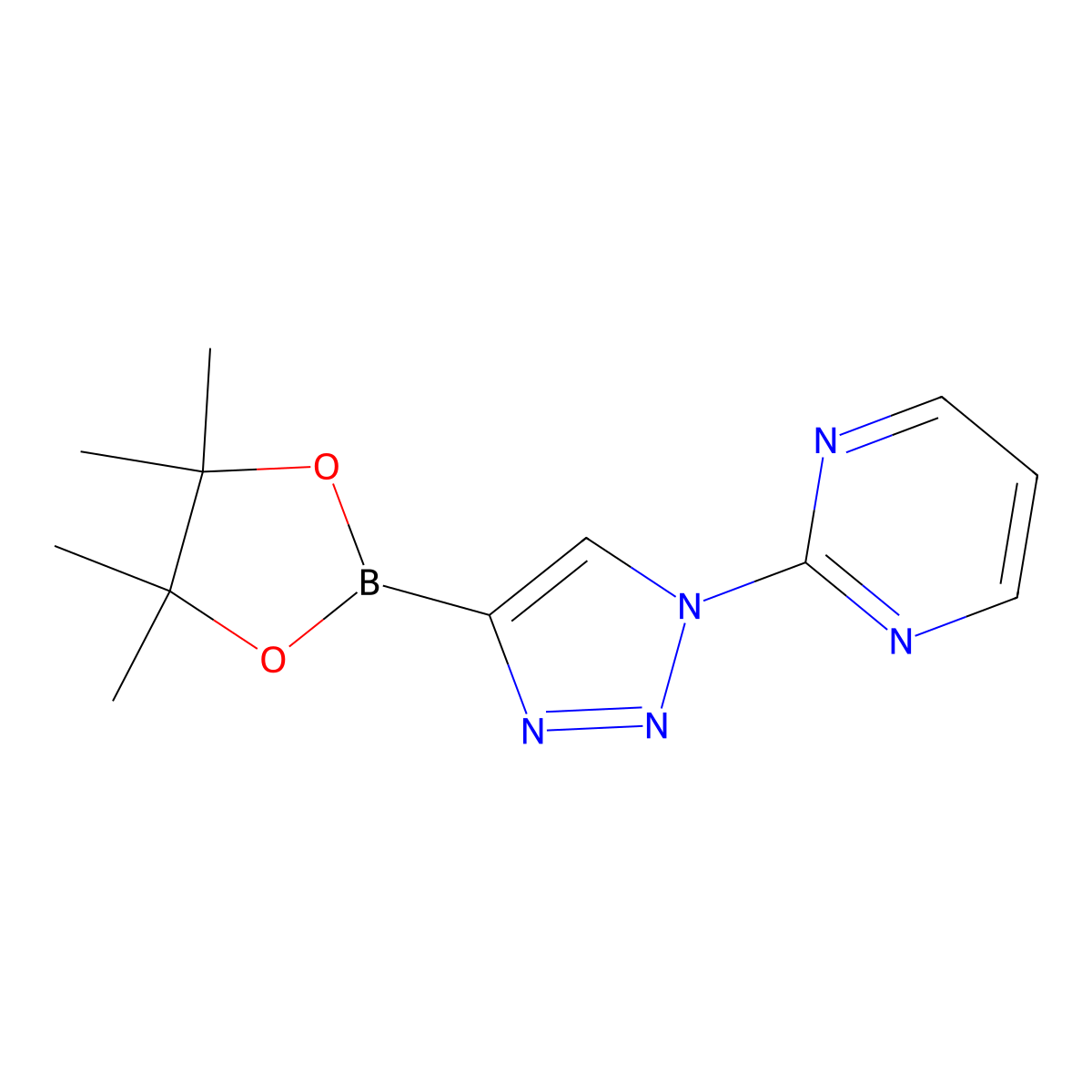 2-(4-(4,4,5,5-tetramethyl-1,3,2-dioxaborolan-2-yl)-1H-1,2,3-triazol-1-yl)pyrimidine molecular structure, CAS 2256757-93-2