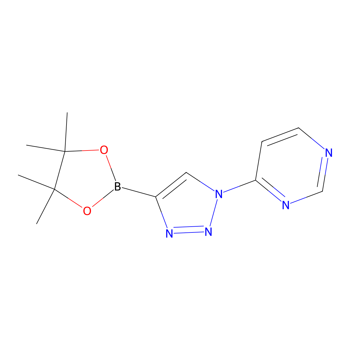 4-(4-(4,4,5,5-tetramethyl-1,3,2-dioxaborolan-2-yl)-1H-1,2,3-triazol-1-yl)pyrimidine molecular structure, CAS 2256757-94-3