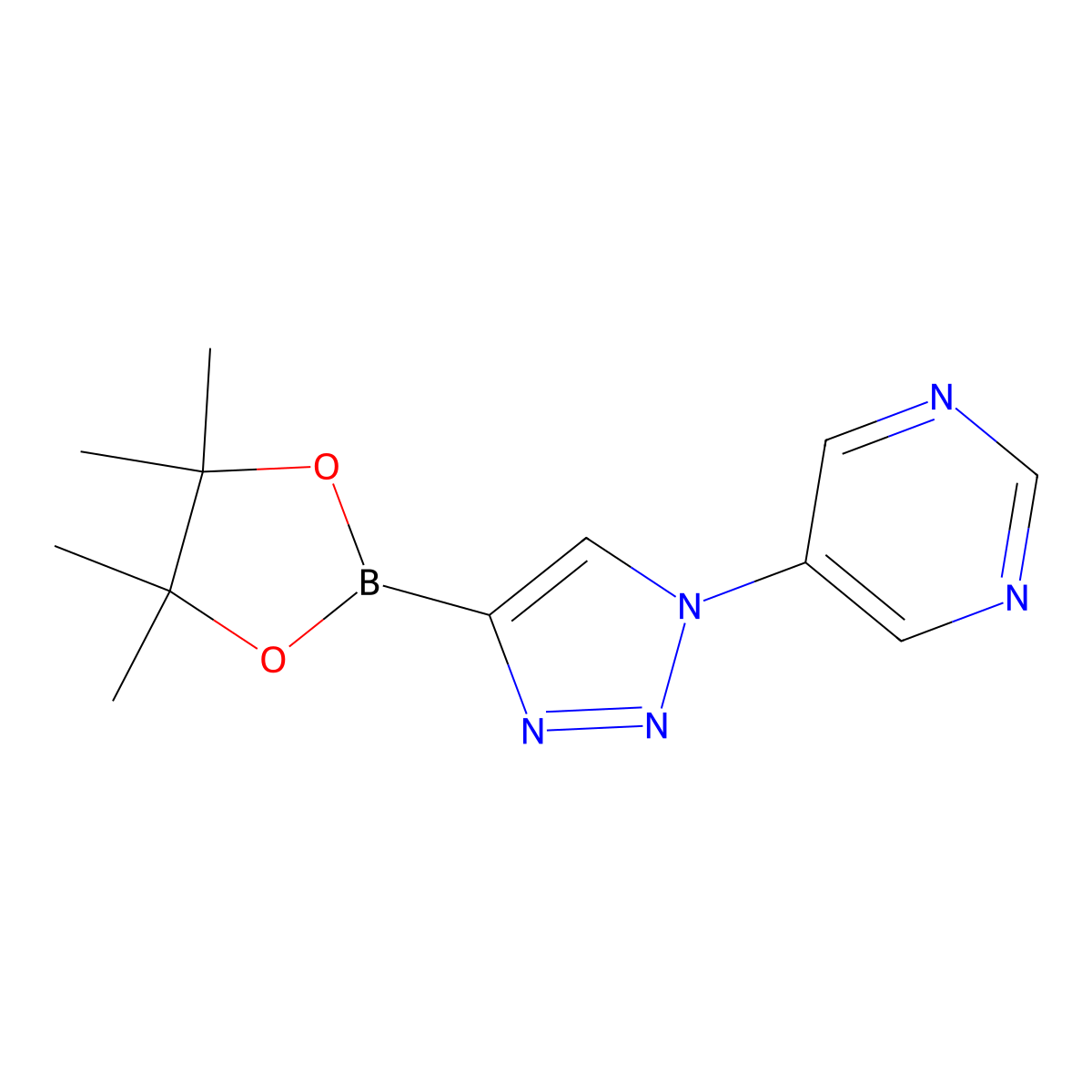 5-(4-(4,4,5,5-tetramethyl-1,3,2-dioxaborolan-2-yl)-1H-1,2,3-triazol-1-yl)pyrimidine molecular structure, CAS 2256757-95-4