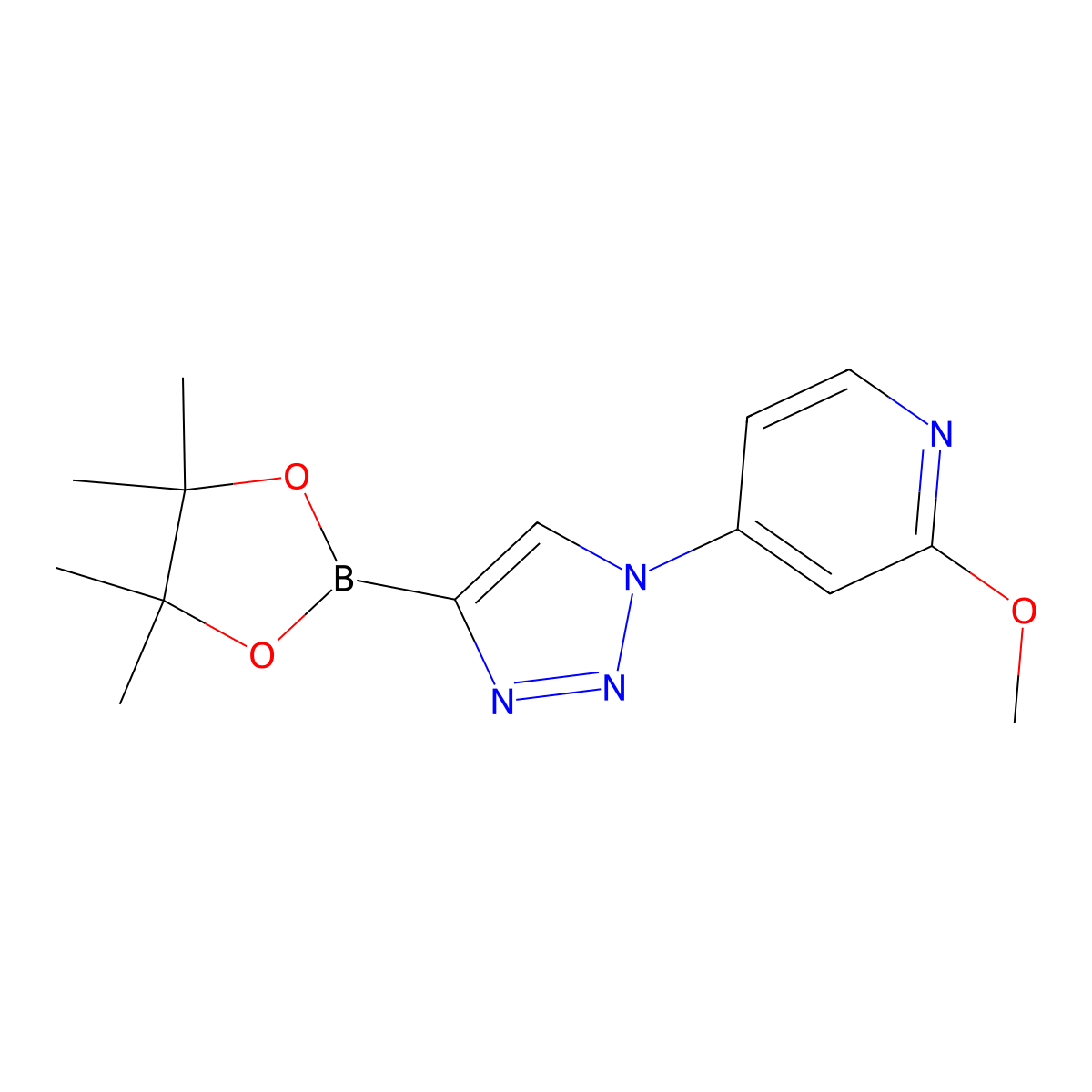 2-methoxy-4-(4-(4,4,5,5-tetramethyl-1,3,2-dioxaborolan-2-yl)-1H-1,2,3-triazol-1-yl)pyridine molecular structure, CAS 2256758-00-4