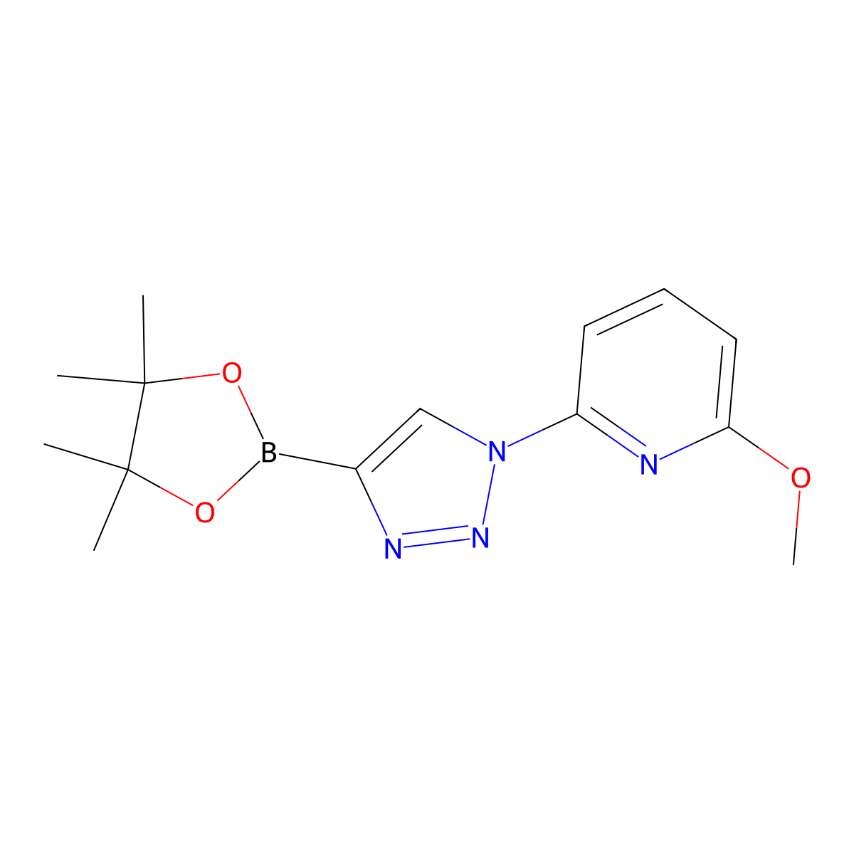 2-methoxy-6-(4-(4,4,5,5-tetramethyl-1,3,2-dioxaborolan-2-yl)-1H-1,2,3-triazol-1-yl)pyridine molecular structure, CAS 2256758-04-8