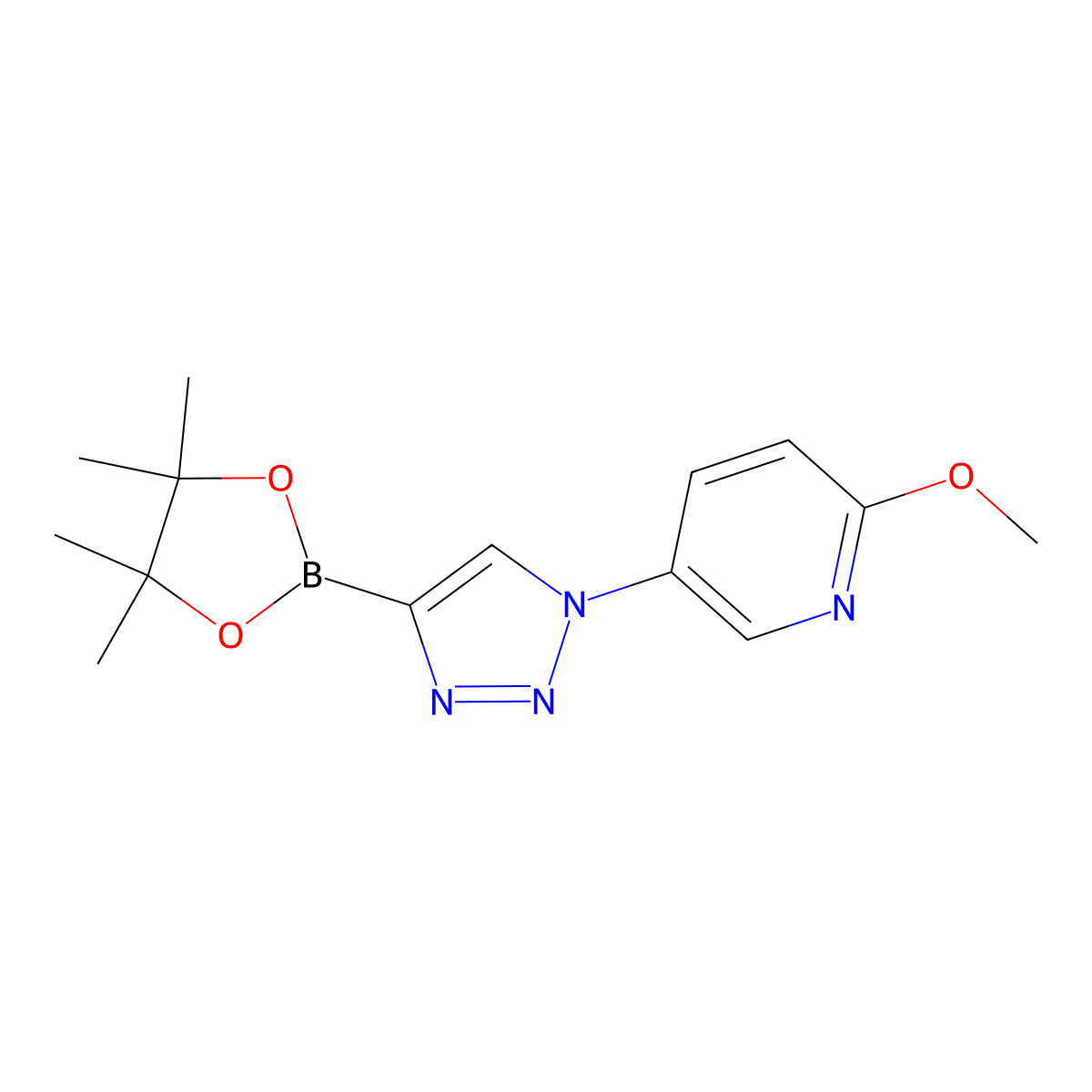 2-methoxy-5-(4-(4,4,5,5-tetramethyl-1,3,2-dioxaborolan-2-yl)-1H-1,2,3-triazol-1-yl)pyridine molecular structure, CAS 2256758-08-2