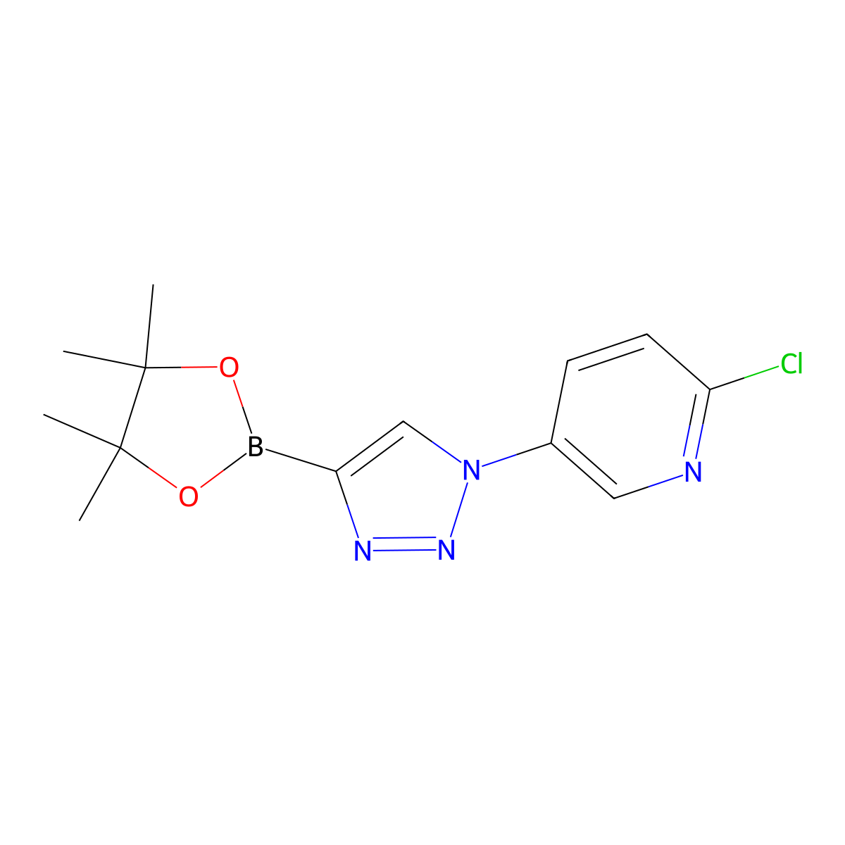 2-chloro-5-(4-(4,4,5,5-tetramethyl-1,3,2-dioxaborolan-2-yl)-1H-1,2,3-triazol-1-yl)pyridine molecular structure, CAS 2256758-09-3
