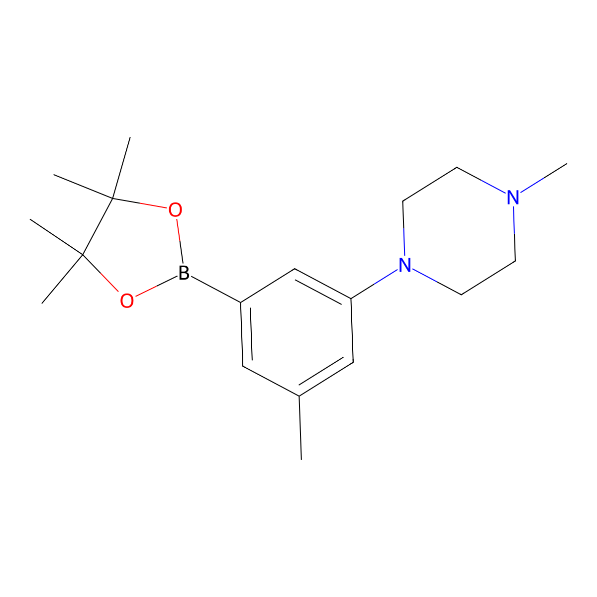 1-Methyl-4-(3-methyl-5-(4,4,5,5-tetramethyl-1,3,2-dioxaborolan-2-yl)phenyl)piperazine molecular structure, CAS 2256758-15-1
