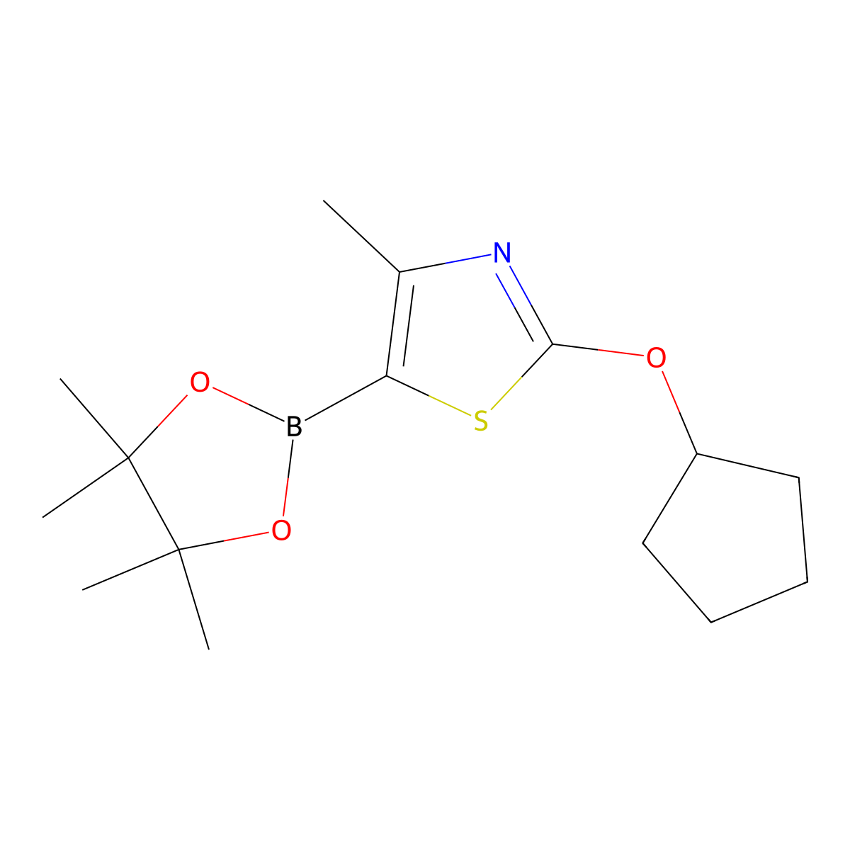 2-(Cyclopentyloxy)-4-methyl-5-(4,4,5,5-tetramethyl-1,3,2-dioxaborolan-2-yl)thiazole molecular structure, CAS 2256758-17-3