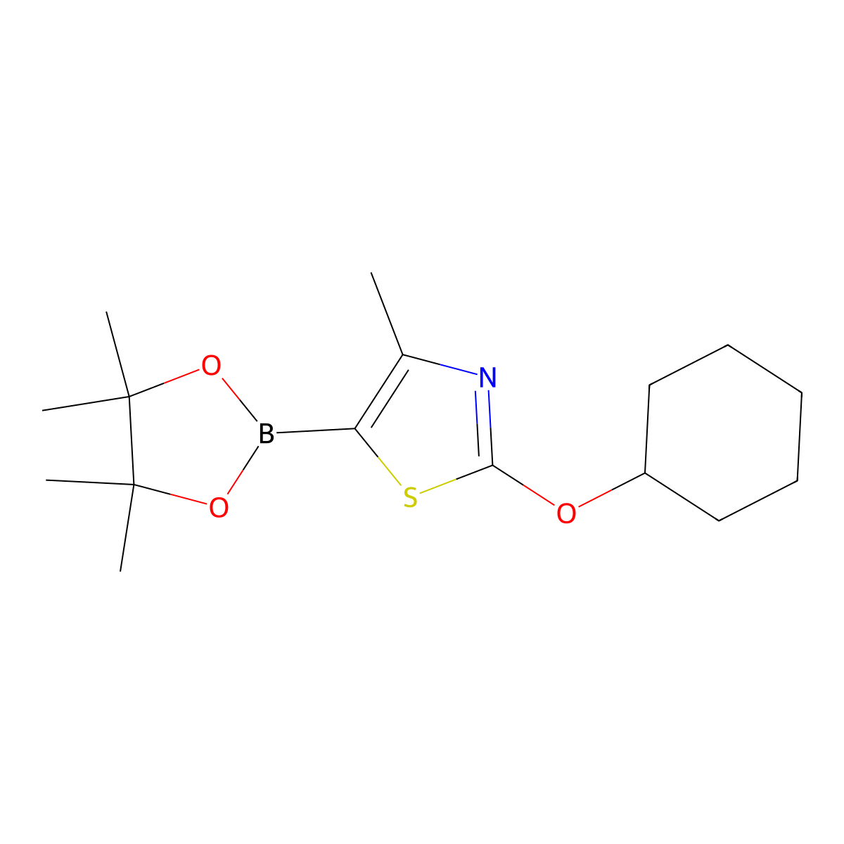 2-(Cyclohexyloxy)-4-methyl-5-(4,4,5,5-tetramethyl-1,3,2-dioxaborolan-2-yl)thiazole molecular structure, CAS 2256758-18-4
