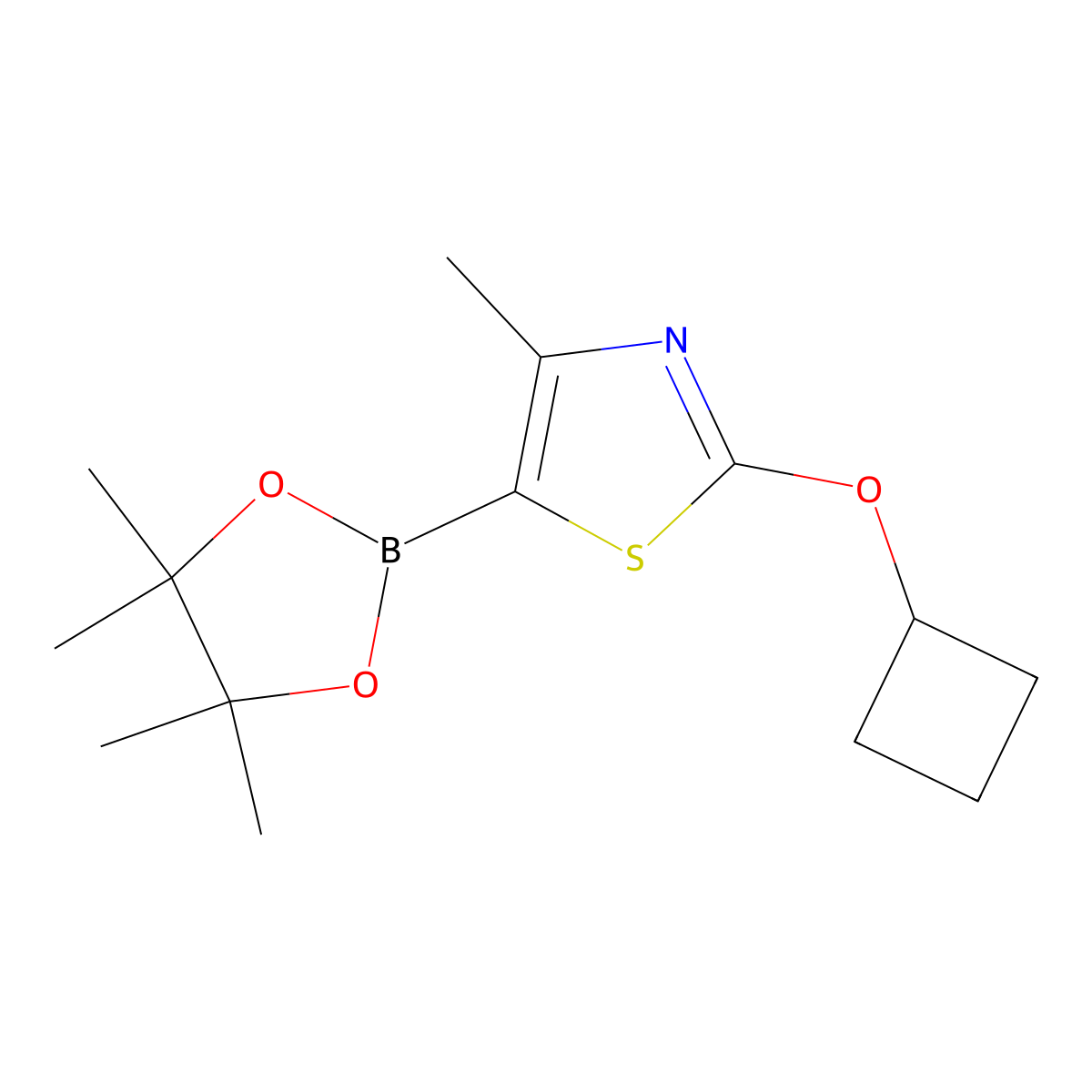 2-Cyclobutoxy-4-methyl-5-(4,4,5,5-tetramethyl-1,3,2-dioxaborolan-2-yl)thiazole molecular structure, CAS 2256758-19-5