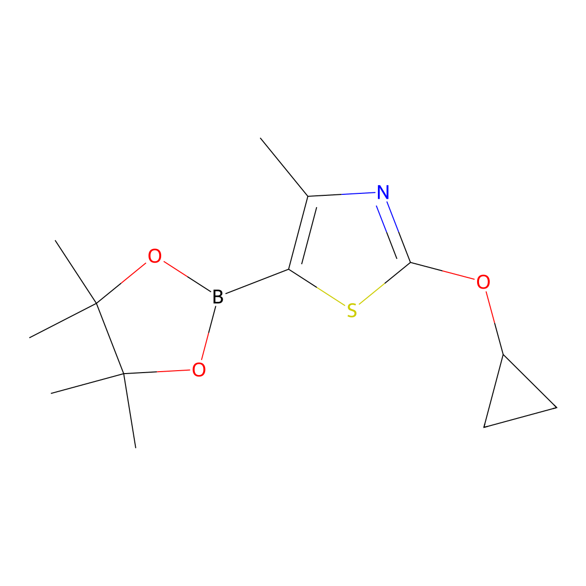 2-Cyclopropoxy-4-methyl-5-(4,4,5,5-tetramethyl-1,3,2-dioxaborolan-2-yl)thiazole molecular structure, CAS 2256758-20-8