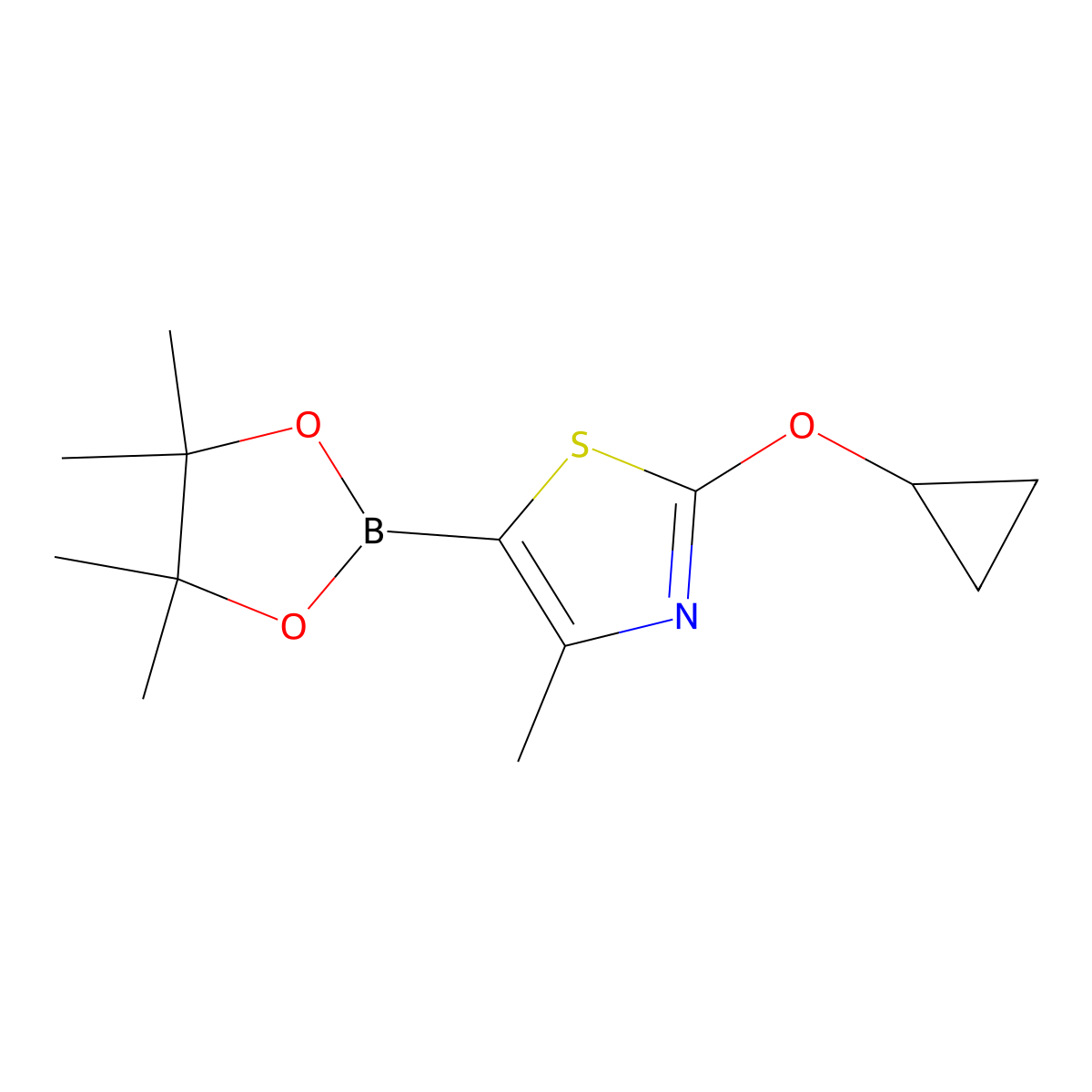 2-Cyclopropoxy-4-methyl-5-(4,4,5,5-tetramethyl-1,3,2-dioxaborolan-2-yl)thiazole molecular structure, CAS 2256758-20-8