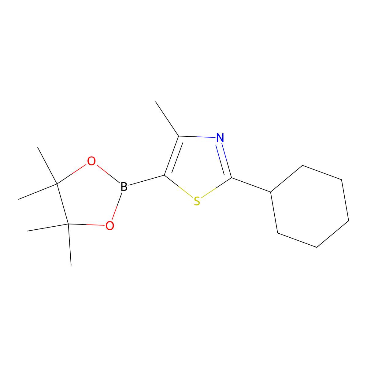 2-Cyclohexyl-4-methyl-5-(4,4,5,5-tetramethyl-1,3,2-dioxaborolan-2-yl)thiazole molecular structure, CAS 2256758-21-9