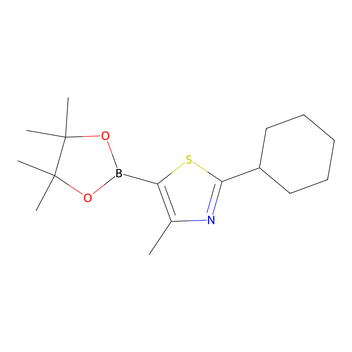 2-Cyclohexyl-4-methyl-5-(4,4,5,5-tetramethyl-1,3,2-dioxaborolan-2-yl)thiazole molecular structure, CAS 2256758-21-9