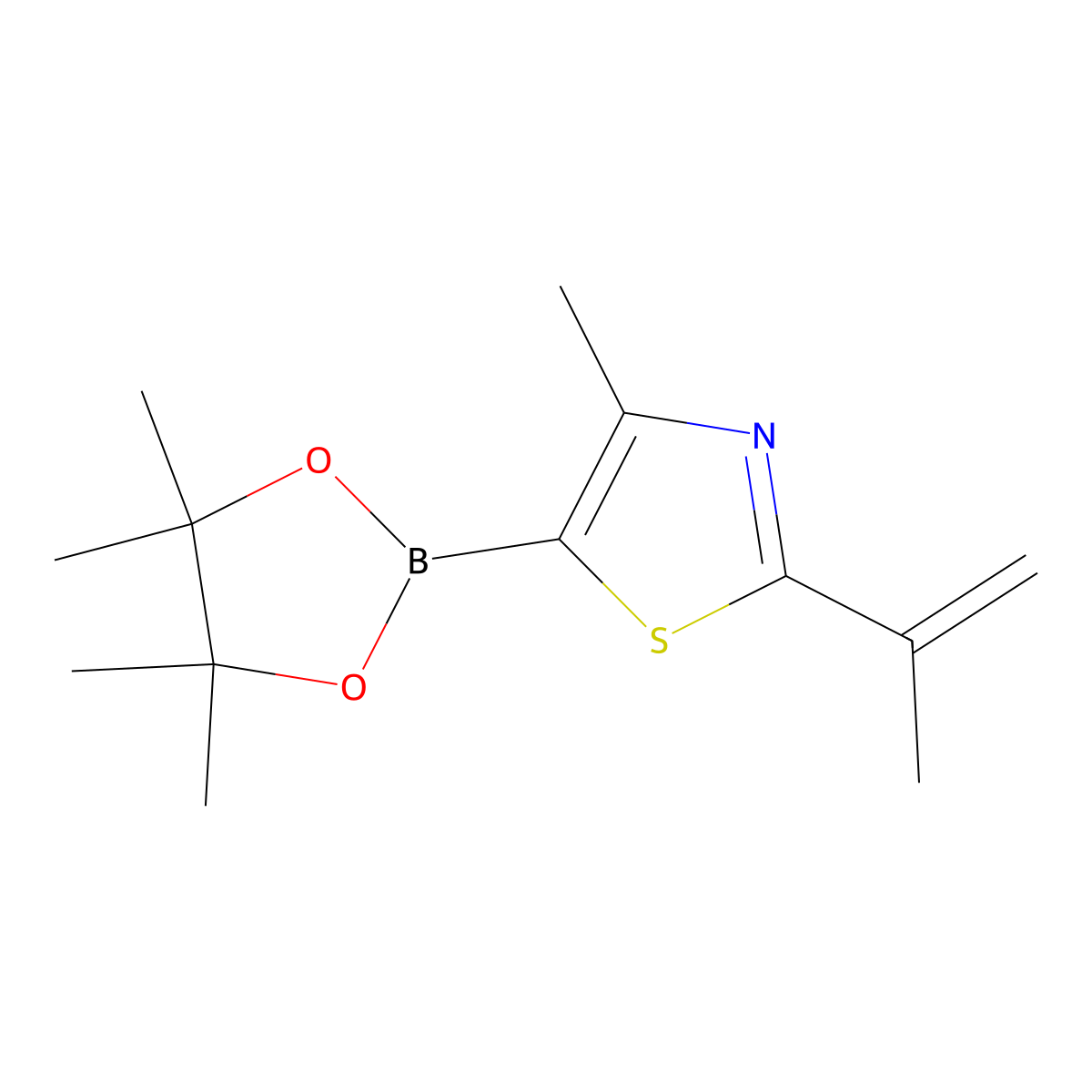 4-Methyl-2-(prop-1-en-2-yl)-5-(4,4,5,5-tetramethyl-1,3,2-dioxaborolan-2-yl)thiazole molecular structure, CAS 2256758-22-0