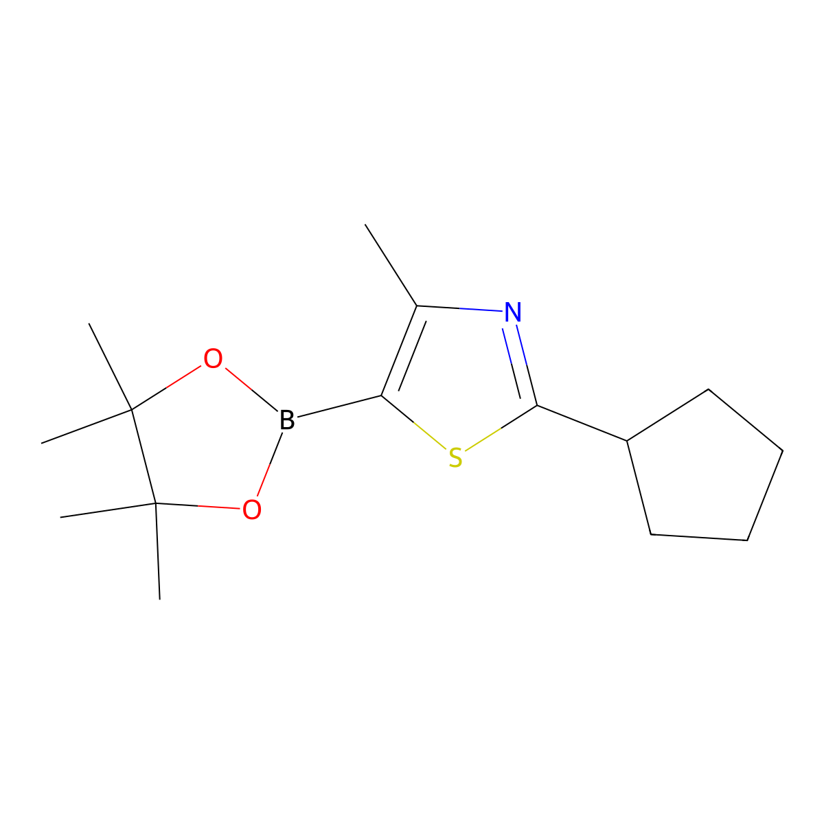 2-Cyclopentyl-4-methyl-5-(4,4,5,5-tetramethyl-1,3,2-dioxaborolan-2-yl)thiazole molecular structure, CAS 2256758-27-5