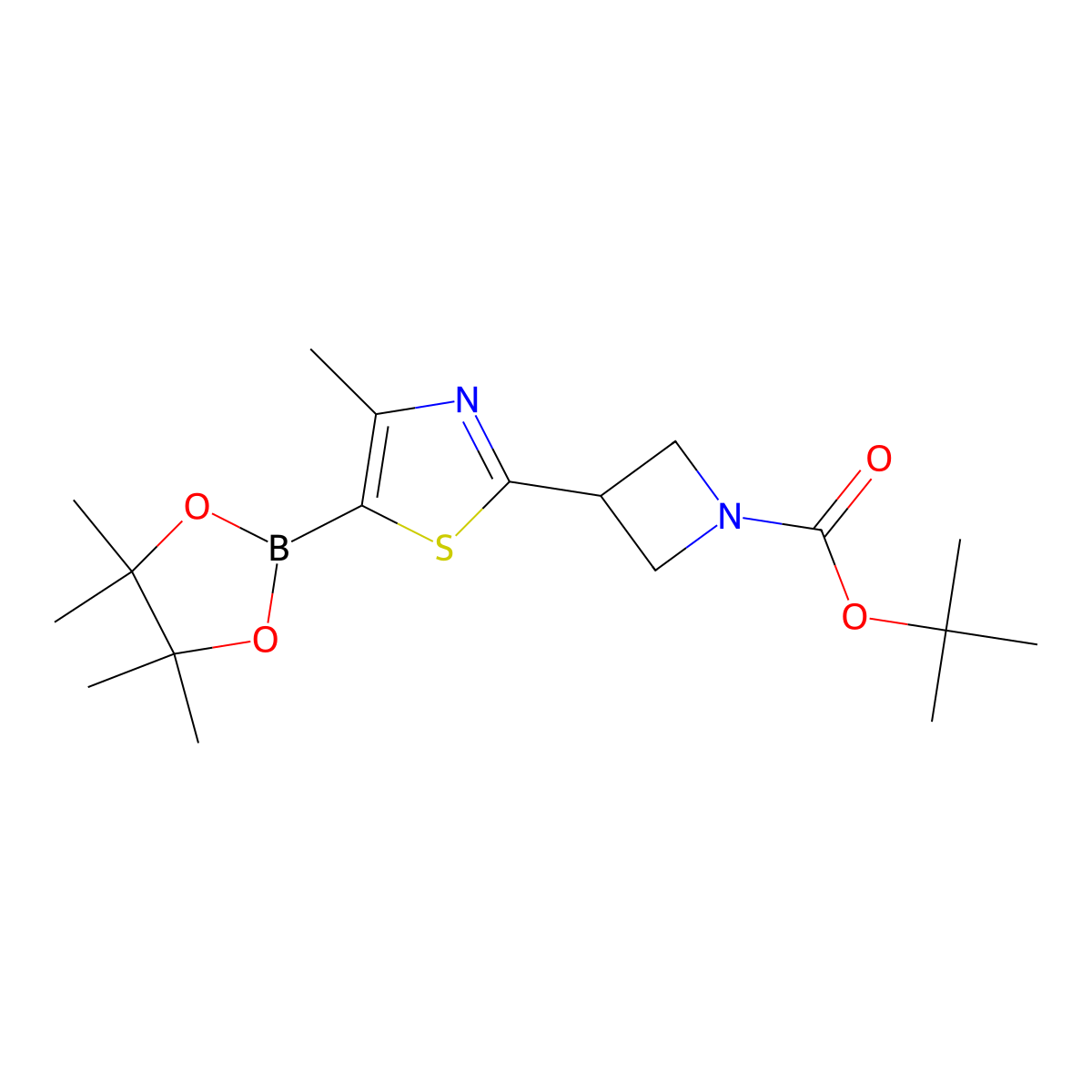Tert-butyl 3-(4-methyl-5-(4,4,5,5-tetramethyl-1,3,2-dioxaborolan-2-yl)thiazol-2-yl)azetidine-1-carboxylate molecular structure, CAS 2256758-28-6