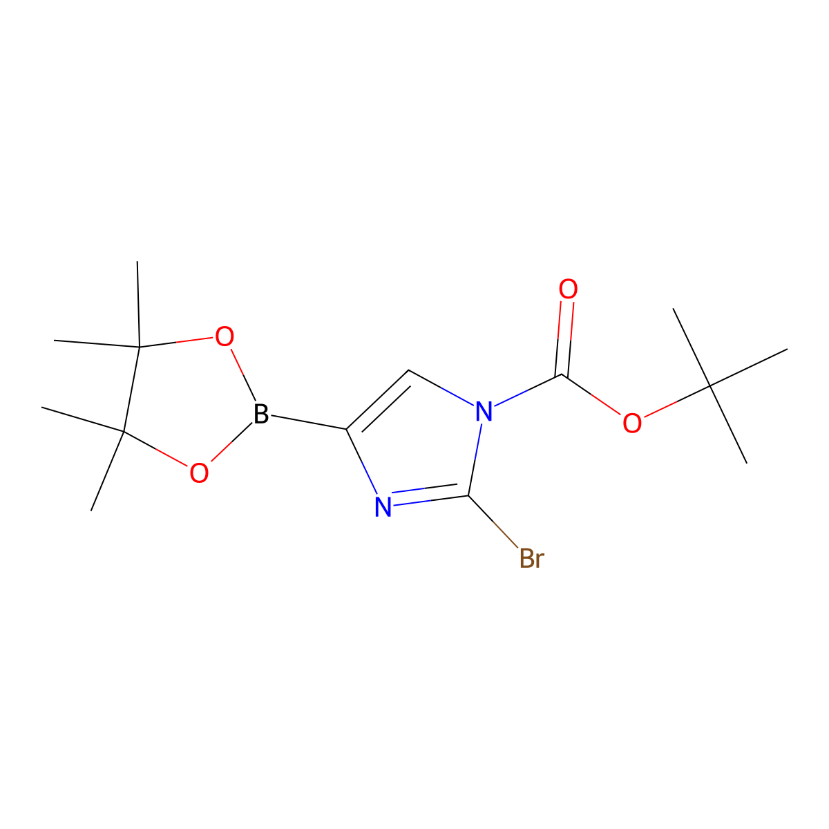 tert-butyl 2-bromo-4-(4,4,5,5-tetramethyl-1,3,2-dioxaborolan-2-yl)-1H-imidazole-1-carboxylate molecular structure, CAS 2256758-39-9
