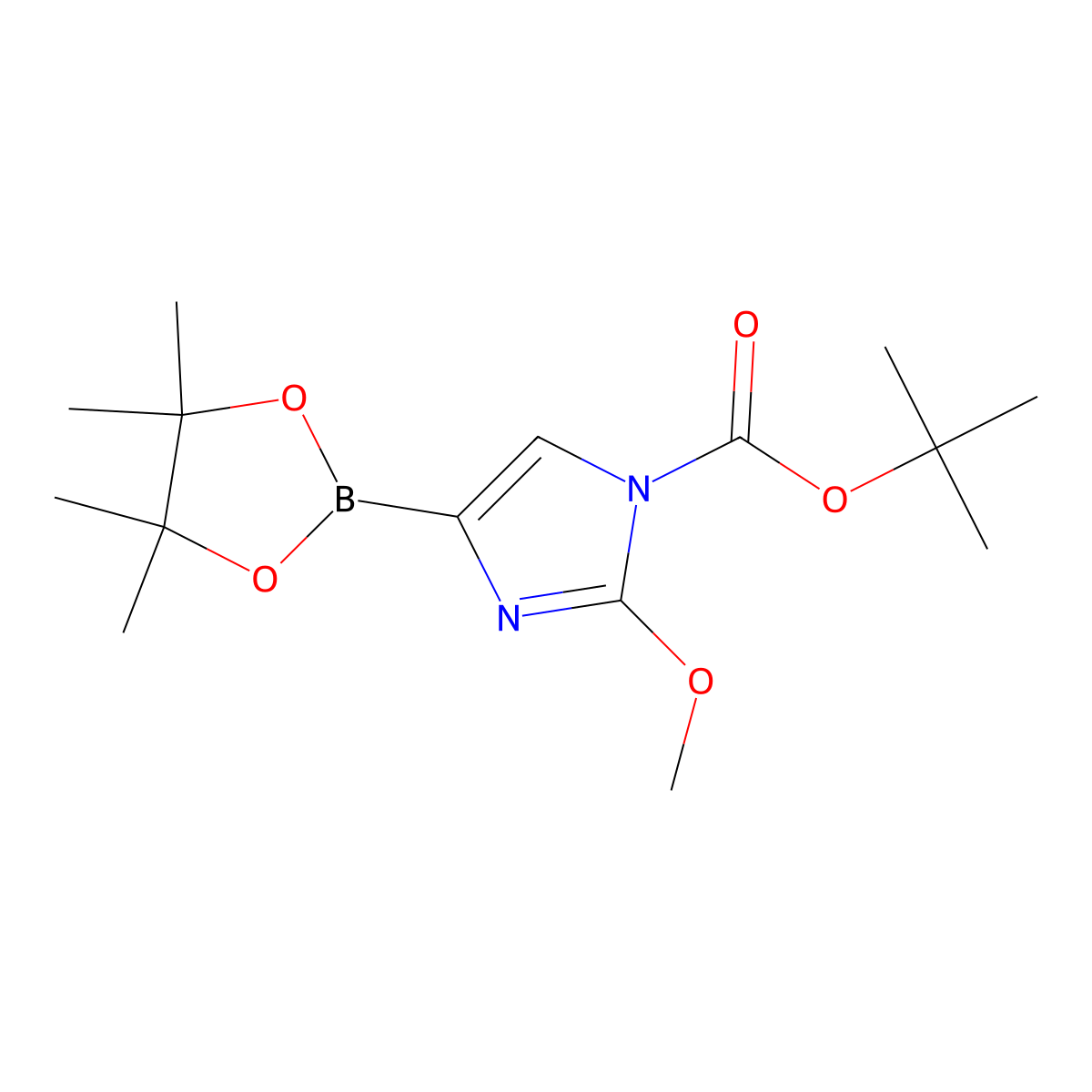 tert-butyl 2-methoxy-4-(4,4,5,5-tetramethyl-1,3,2-dioxaborolan-2-yl)-1H-imidazole-1-carboxylate molecular structure, CAS 2256758-40-2