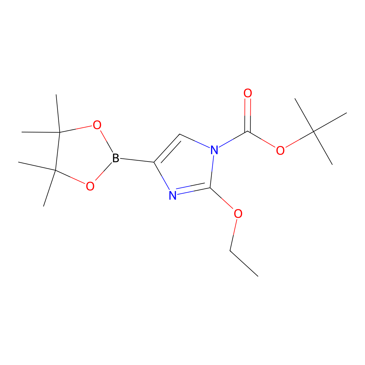 tert-butyl 2-ethoxy-4-(4,4,5,5-tetramethyl-1,3,2-dioxaborolan-2-yl)-1H-imidazole-1-carboxylate molecular structure, CAS 2256758-41-3