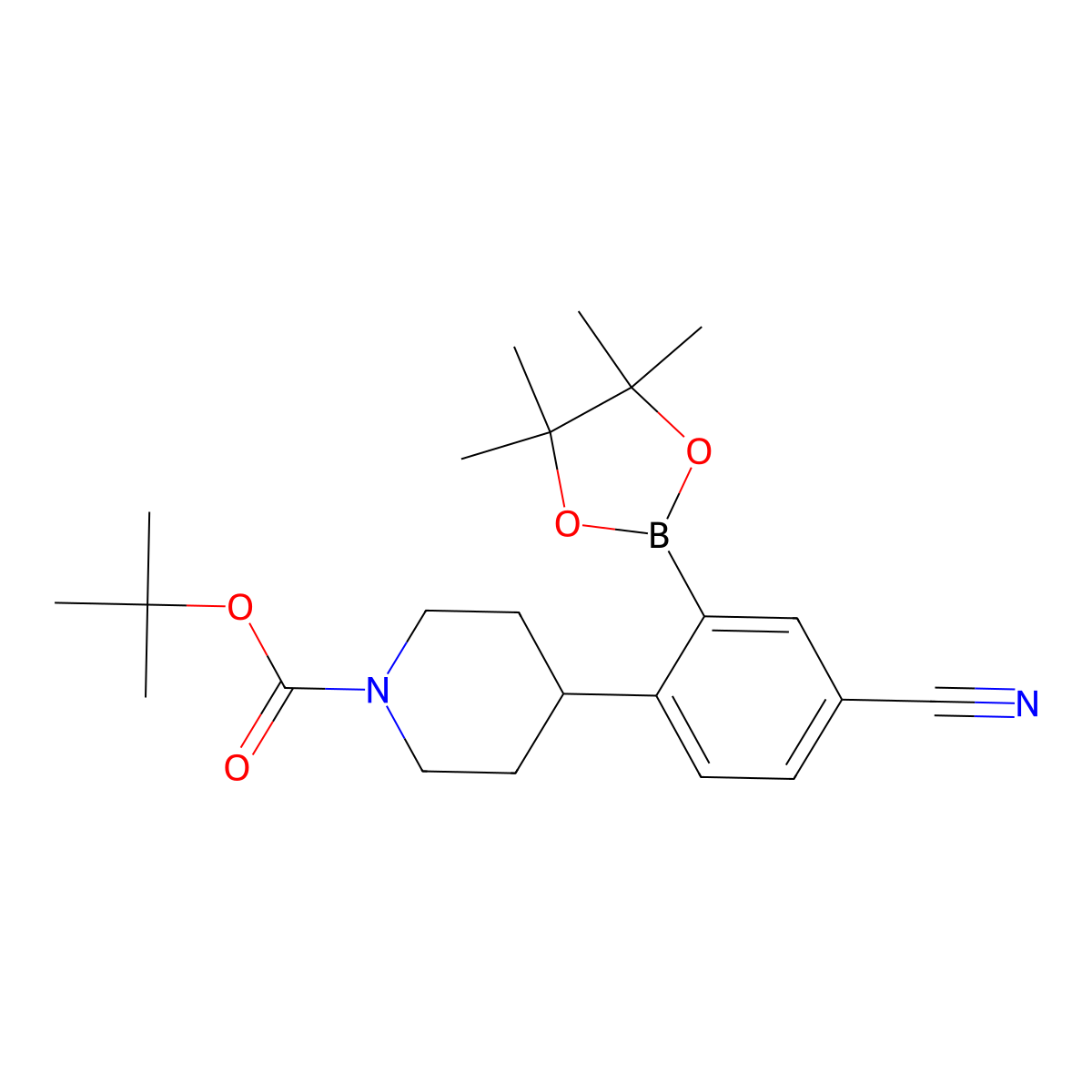 Tert-butyl 4-(4-cyano-2-(4,4,5,5-tetramethyl-1,3,2-dioxaborolan-2-yl)phenyl)piperidine-1-carboxylate molecular structure, CAS 2256758-42-4