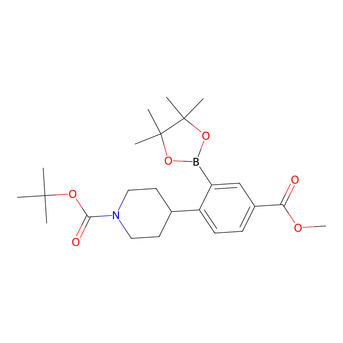 Tert-butyl 4-(4-(methoxycarbonyl)-2-(4,4,5,5-tetramethyl-1,3,2-dioxaborolan-2-yl)phenyl)piperidine-1-carboxylate molecular structure, CAS 2256758-43-5