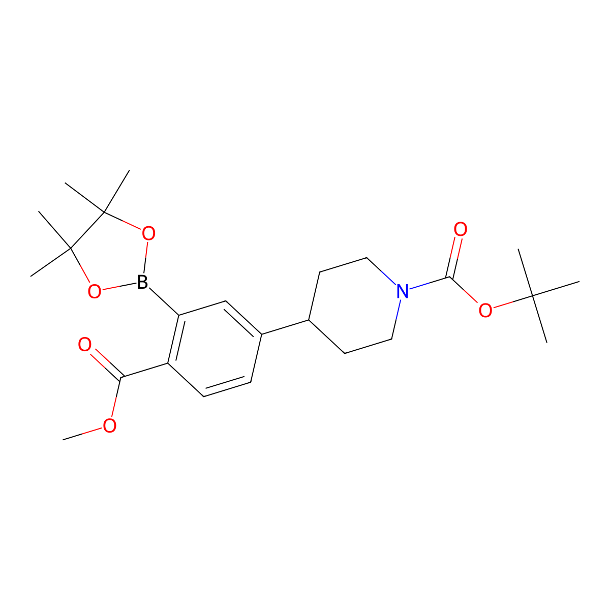 Tert-butyl 4-(4-(methoxycarbonyl)-3-(4,4,5,5-tetramethyl-1,3,2-dioxaborolan-2-yl)phenyl)piperidine-1-carboxylate molecular structure, CAS 2256758-44-6