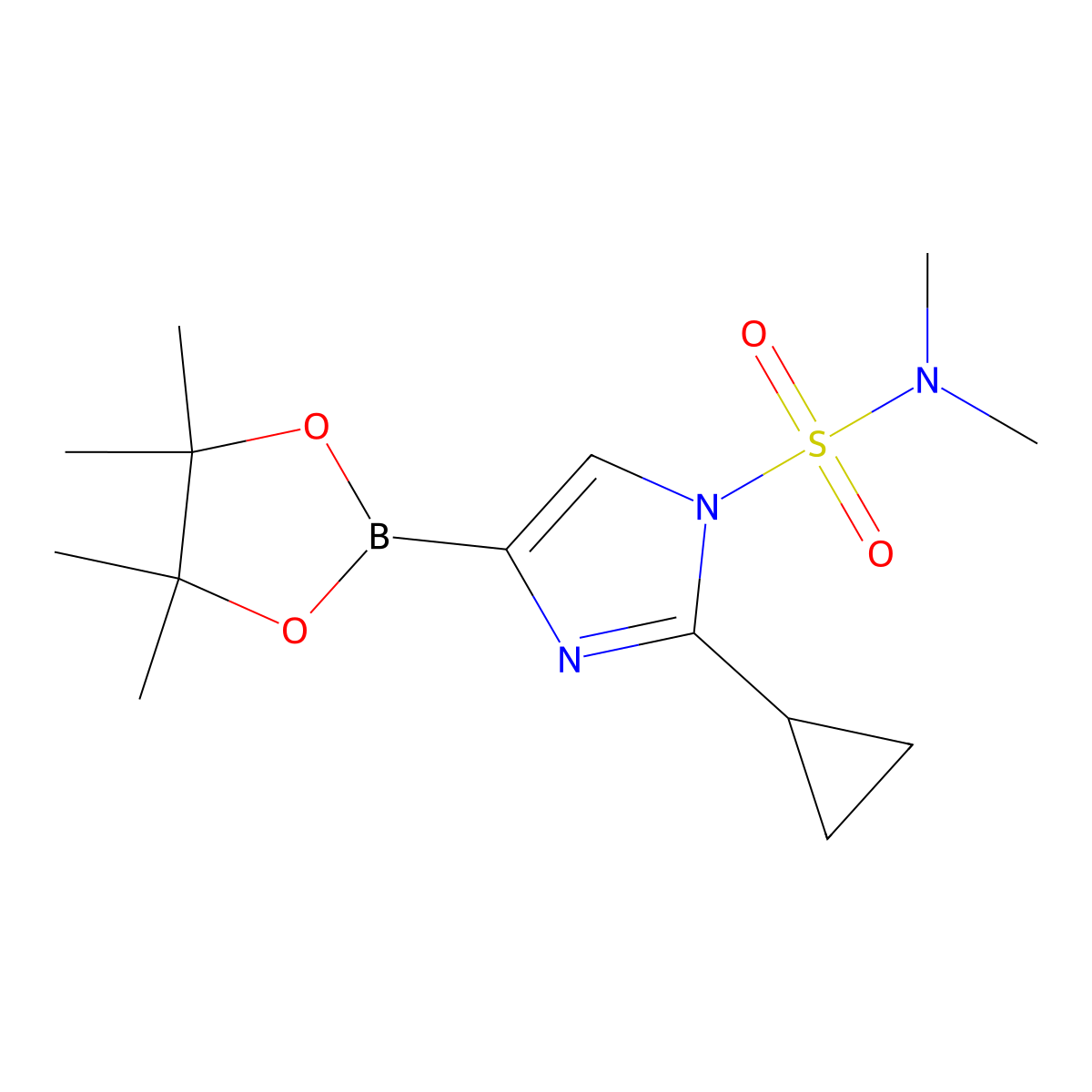 2-cyclopropyl-N,N-dimethyl-4-(4,4,5,5-tetramethyl-1,3,2-dioxaborolan-2-yl)-1H-imidazole-1-sulfonamide molecular structure, CAS 2256758-49-1