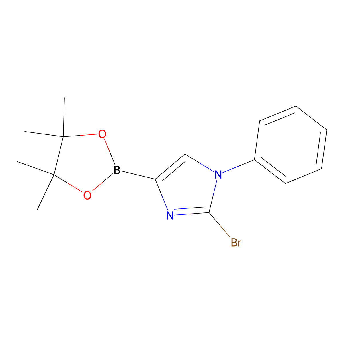2-bromo-1-phenyl-4-(4,4,5,5-tetramethyl-1,3,2-dioxaborolan-2-yl)-1H-imidazole molecular structure, CAS 2256758-50-4