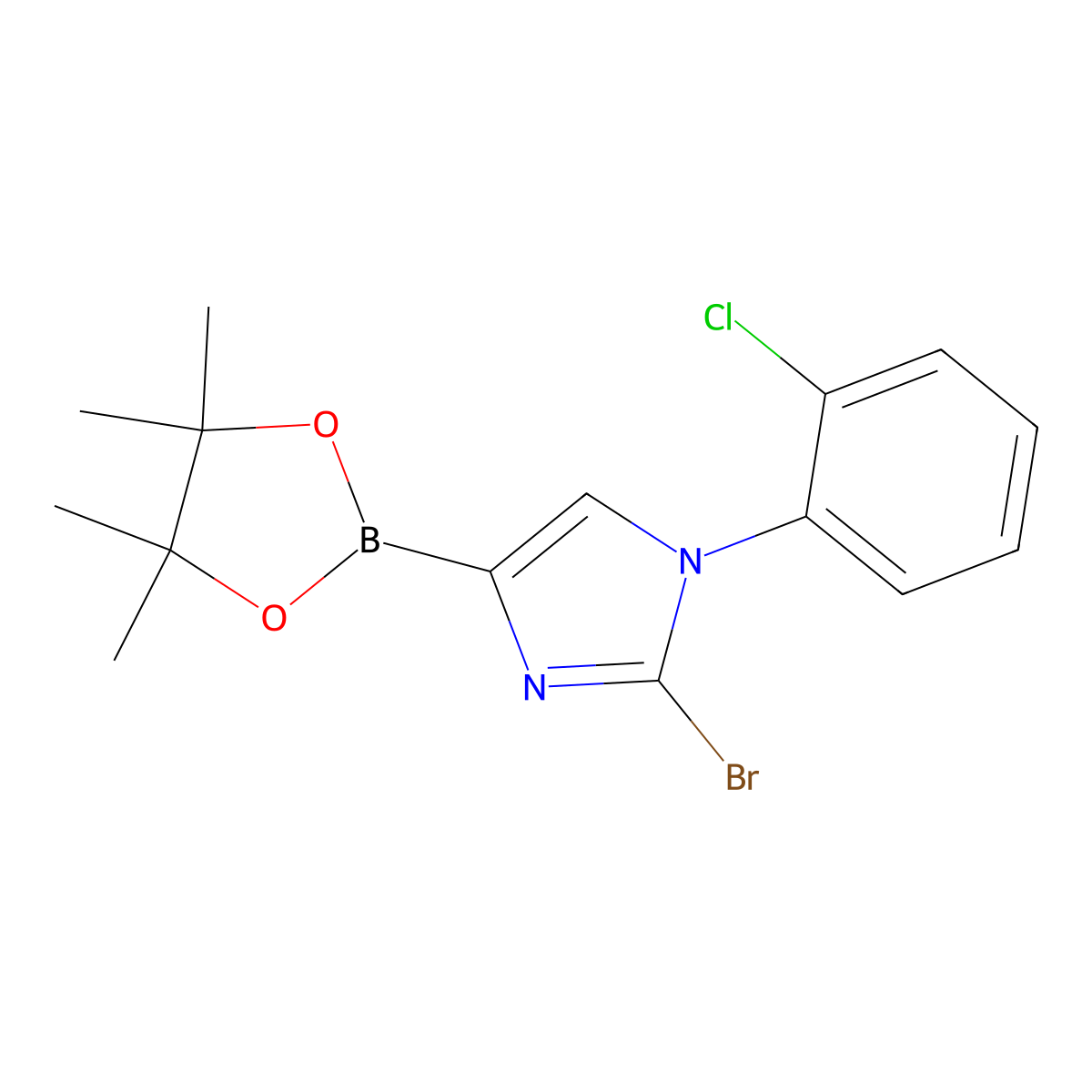 2-bromo-1-(2-chlorophenyl)-4-(4,4,5,5-tetramethyl-1,3,2-dioxaborolan-2-yl)-1H-imidazole molecular structure, CAS 2256758-51-5