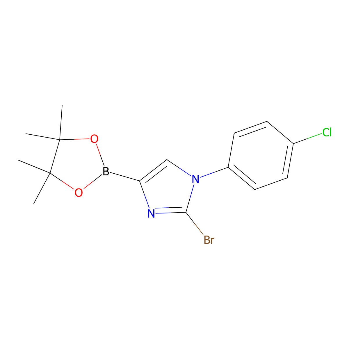 2-bromo-1-(4-chlorophenyl)-4-(4,4,5,5-tetramethyl-1,3,2-dioxaborolan-2-yl)-1H-imidazole molecular structure, CAS 2256758-53-7