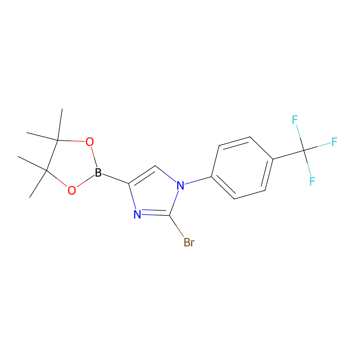 2-bromo-4-(4,4,5,5-tetramethyl-1,3,2-dioxaborolan-2-yl)-1-(4-(trifluoromethyl)phenyl)-1H-imidazole molecular structure, CAS 2256758-55-9