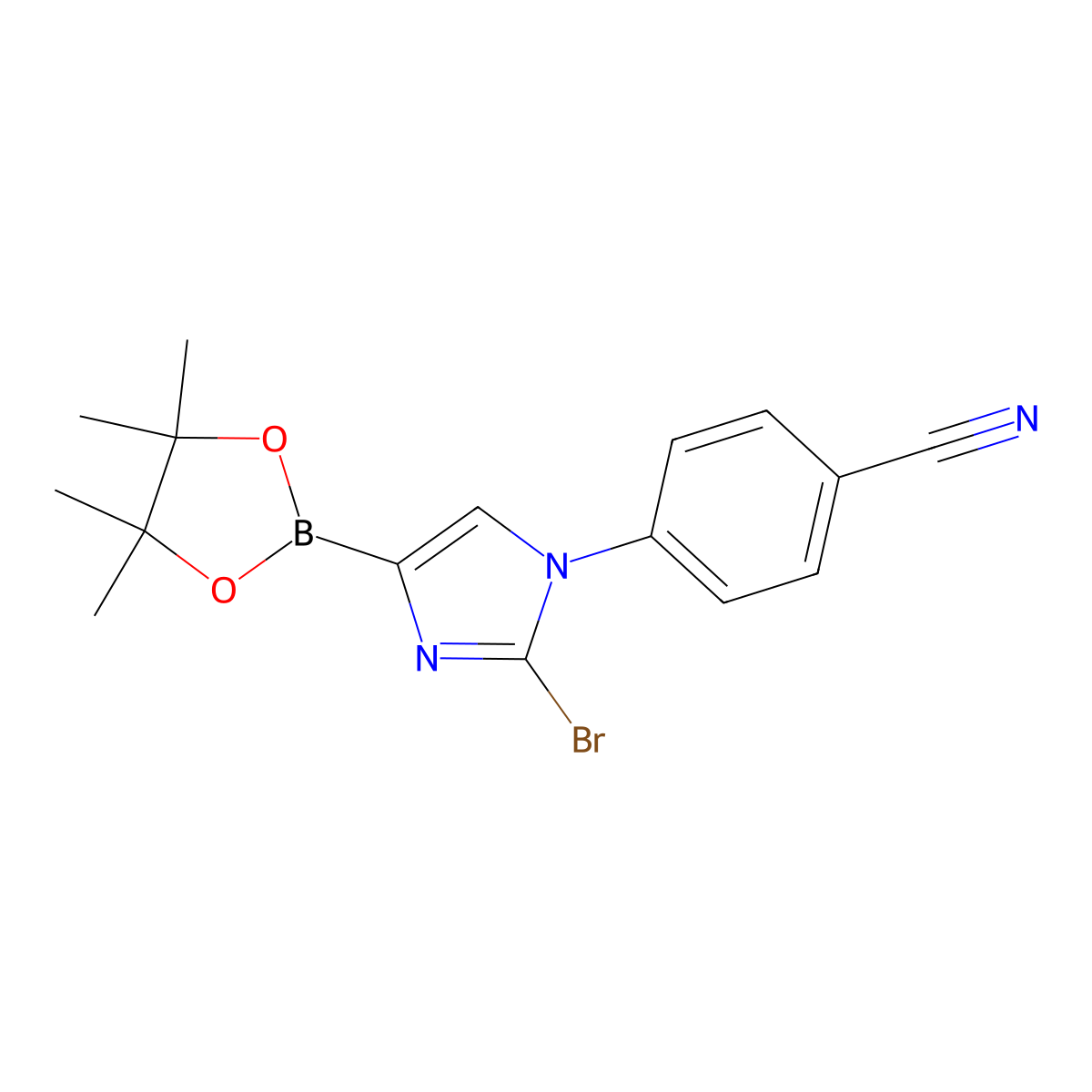 4-(2-bromo-4-(4,4,5,5-tetramethyl-1,3,2-dioxaborolan-2-yl)-1H-imidazol-1-yl)benzonitrile molecular structure, CAS 2256758-56-0
