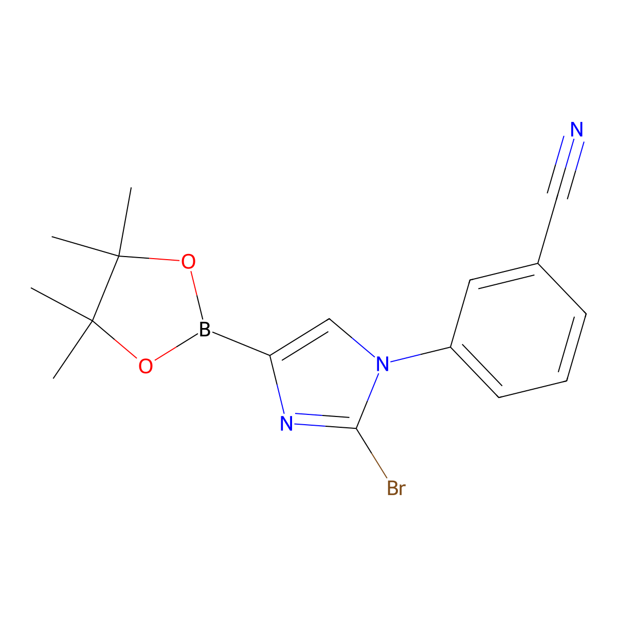 3-(2-bromo-4-(4,4,5,5-tetramethyl-1,3,2-dioxaborolan-2-yl)-1H-imidazol-1-yl)benzonitrile molecular structure, CAS 2256758-63-9