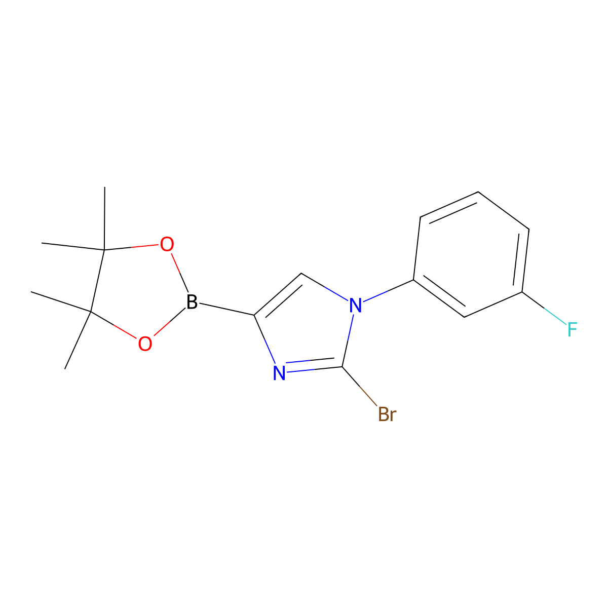 2-bromo-1-(3-fluorophenyl)-4-(4,4,5,5-tetramethyl-1,3,2-dioxaborolan-2-yl)-1H-imidazole molecular structure, CAS 2256758-64-0