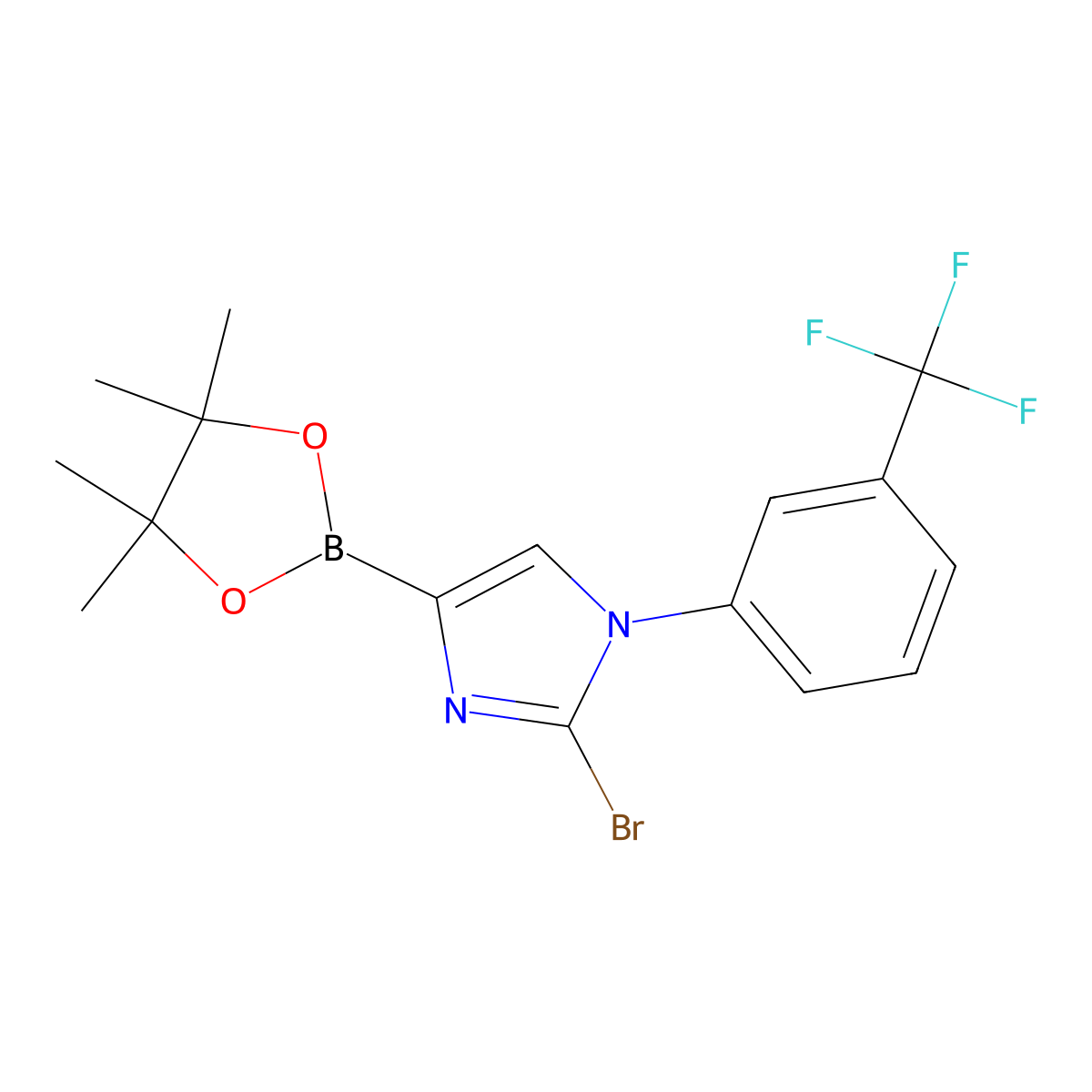 2-bromo-4-(4,4,5,5-tetramethyl-1,3,2-dioxaborolan-2-yl)-1-(3-(trifluoromethyl)phenyl)-1H-imidazole molecular structure, CAS 2256758-65-1