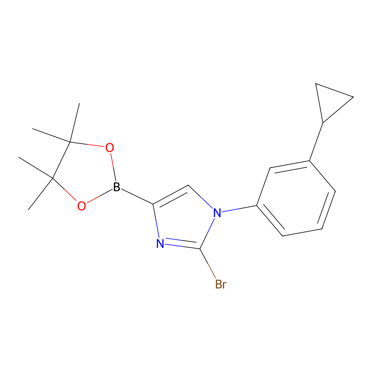 2-bromo-1-(3-cyclopropylphenyl)-4-(4,4,5,5-tetramethyl-1,3,2-dioxaborolan-2-yl)-1H-imidazole molecular structure, CAS 2256758-66-2