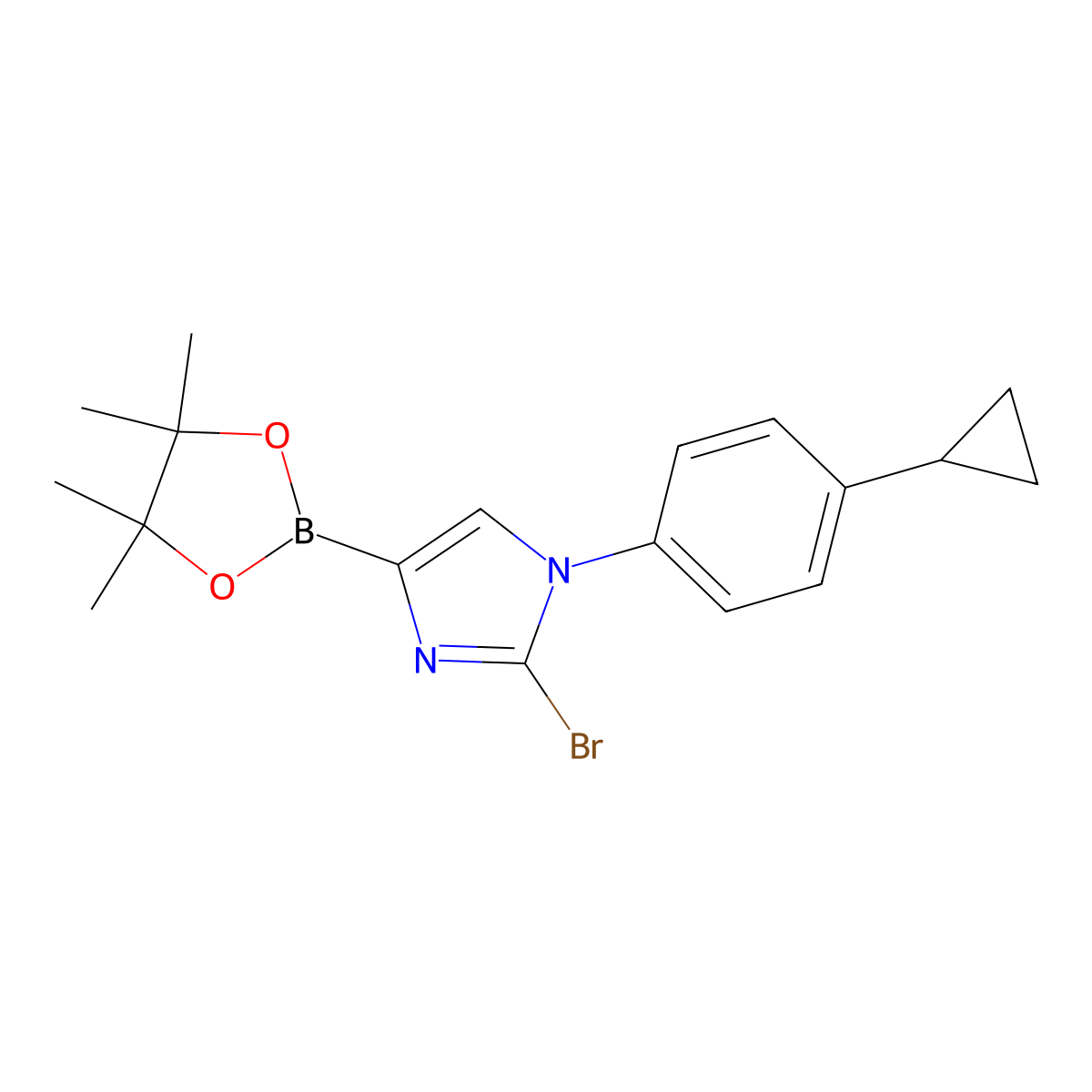 2-bromo-1-(4-cyclopropylphenyl)-4-(4,4,5,5-tetramethyl-1,3,2-dioxaborolan-2-yl)-1H-imidazole molecular structure, CAS 2256758-67-3