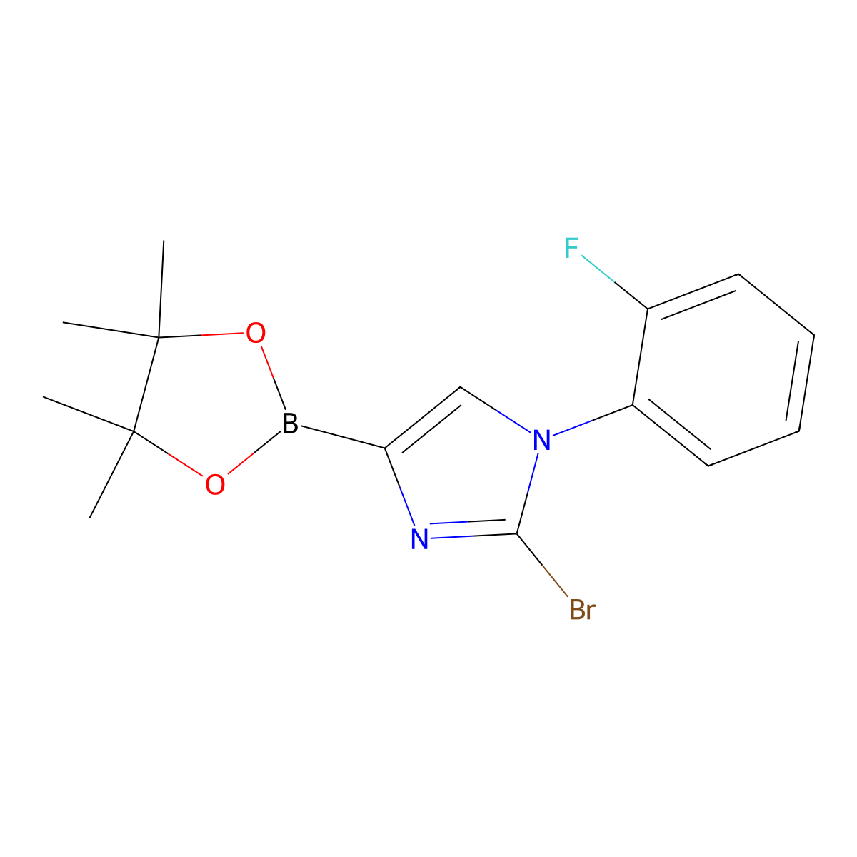 2-bromo-1-(2-fluorophenyl)-4-(4,4,5,5-tetramethyl-1,3,2-dioxaborolan-2-yl)-1H-imidazole molecular structure, CAS 2256758-68-4
