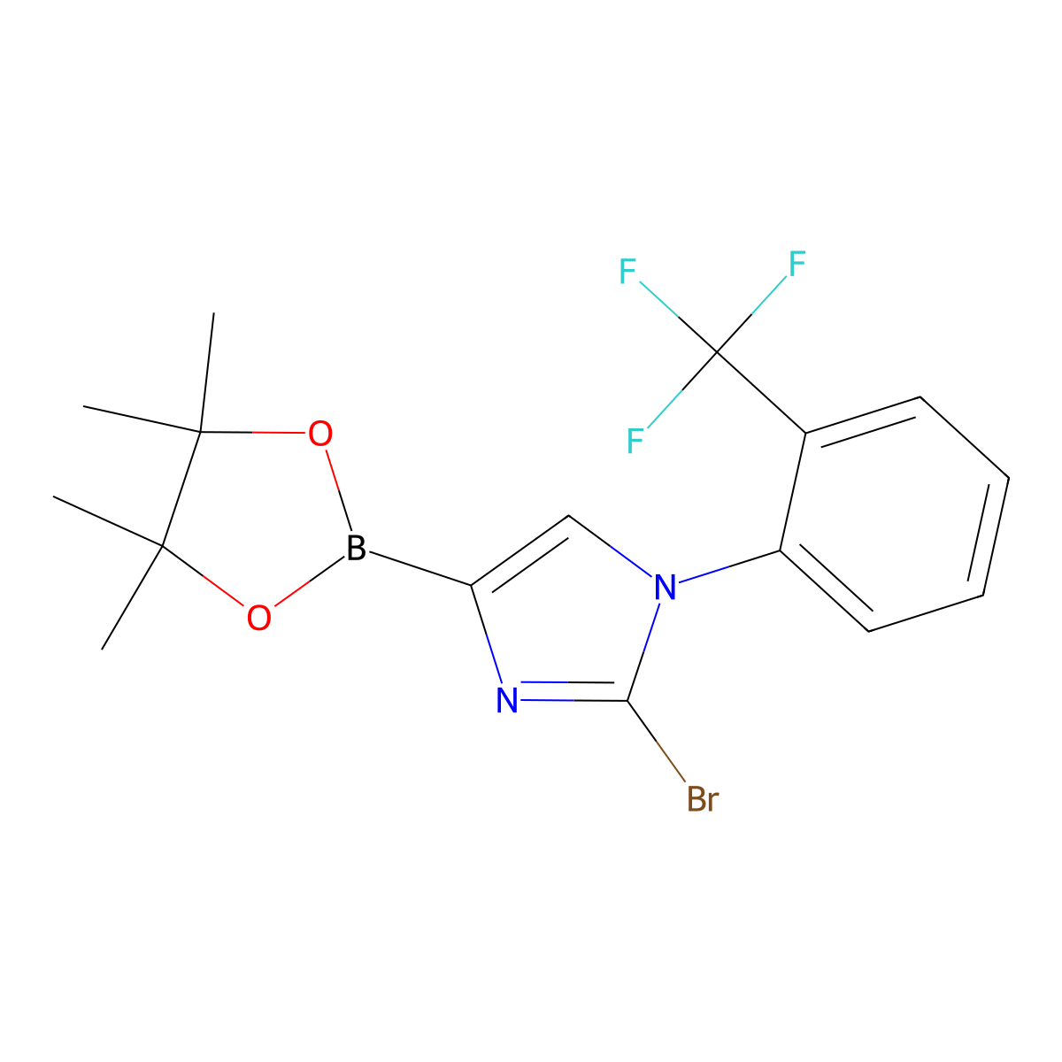 2-bromo-4-(4,4,5,5-tetramethyl-1,3,2-dioxaborolan-2-yl)-1-(2-(trifluoromethyl)phenyl)-1H-imidazole molecular structure, CAS 2256758-69-5
